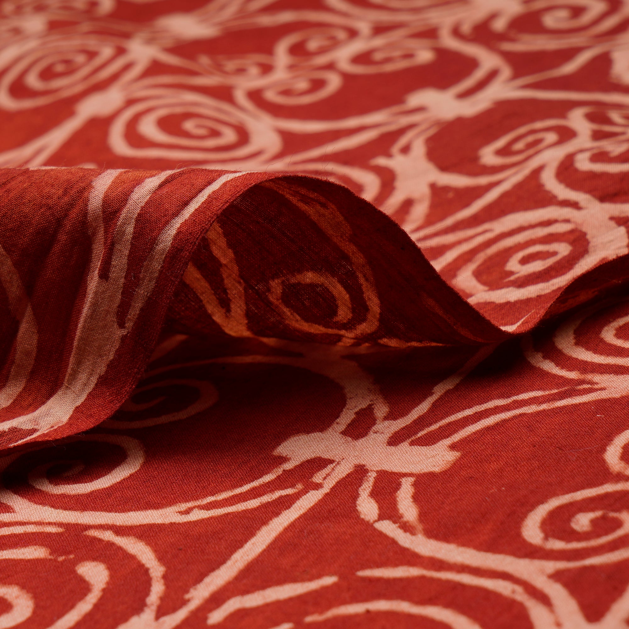 (Pre-Cut 1.05 Mtr)Red All Over Pattern Handcrafted Cotton Fabric
