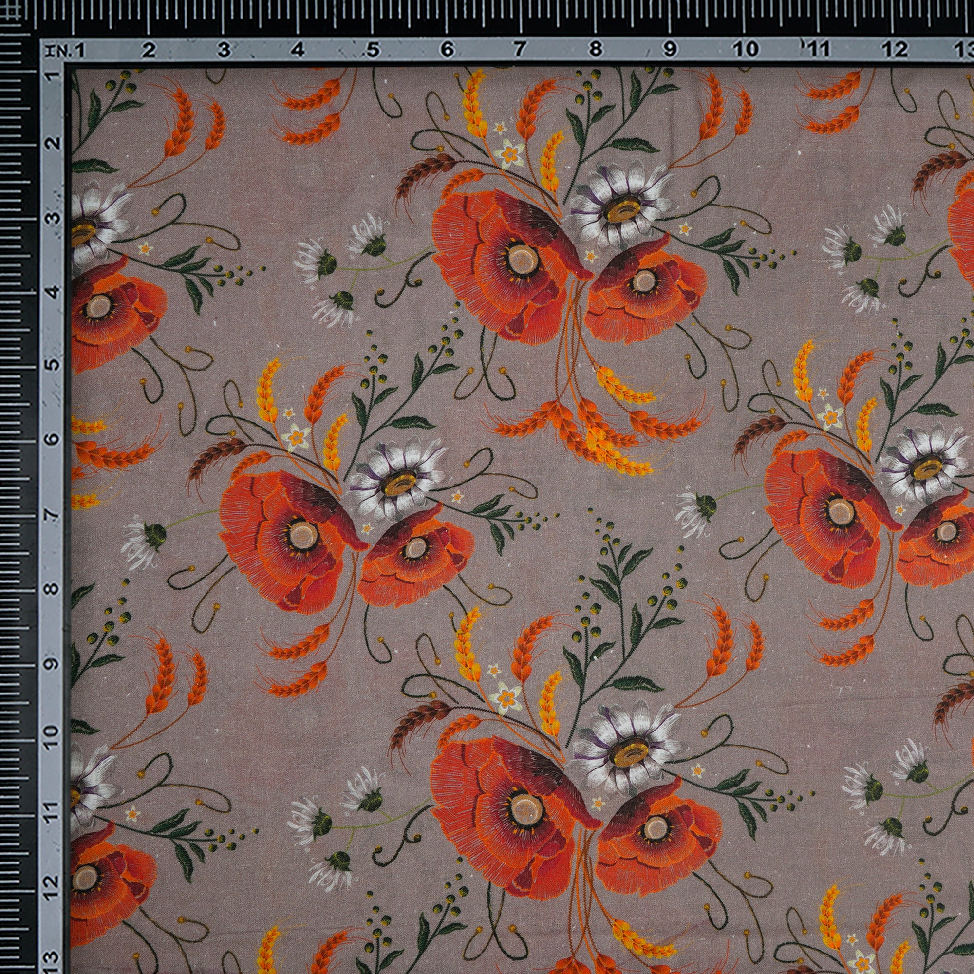 Brown Floral Pattern Digital Printed Cotton Fabric