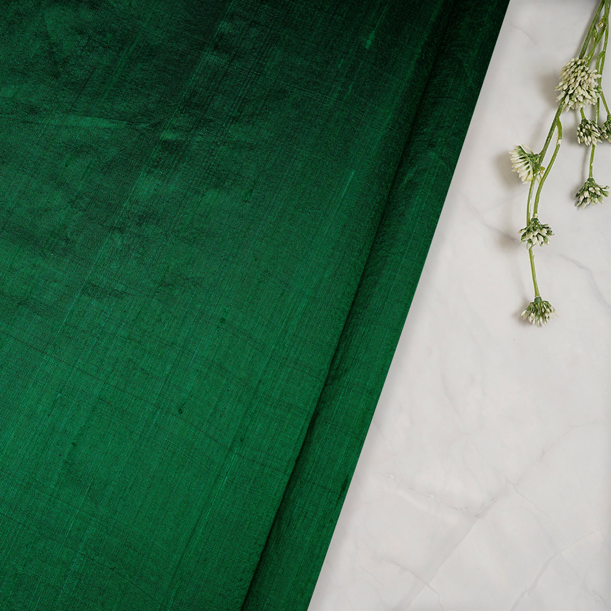 (Pre-Cut 2.30 Mtr)Forest Green Piece Dyed Plain Dupion Silk Fabric