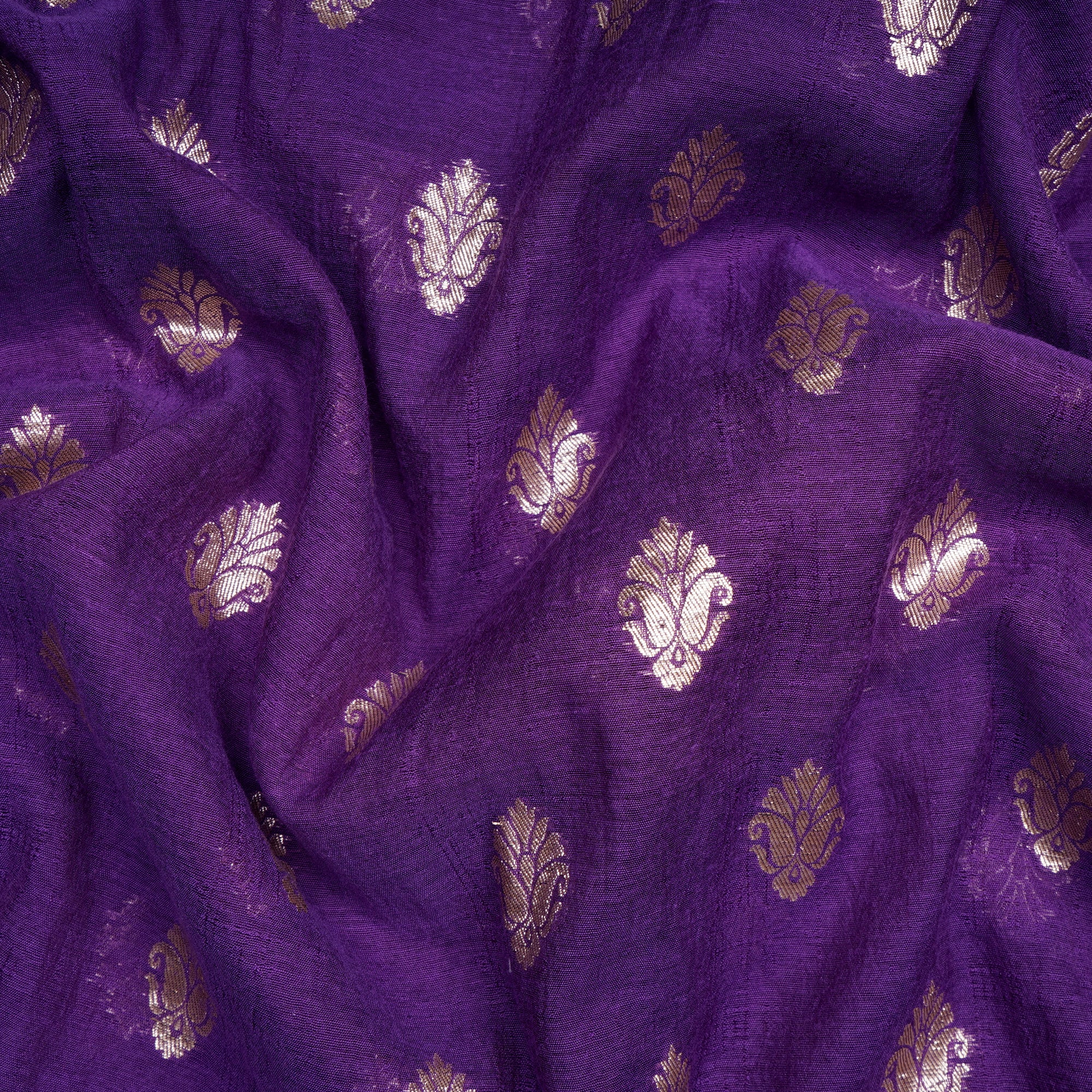 (Pre-Cut 2.00 Mtr)Purple Motif Pattern Silk-Cotton Jacquard Fabric