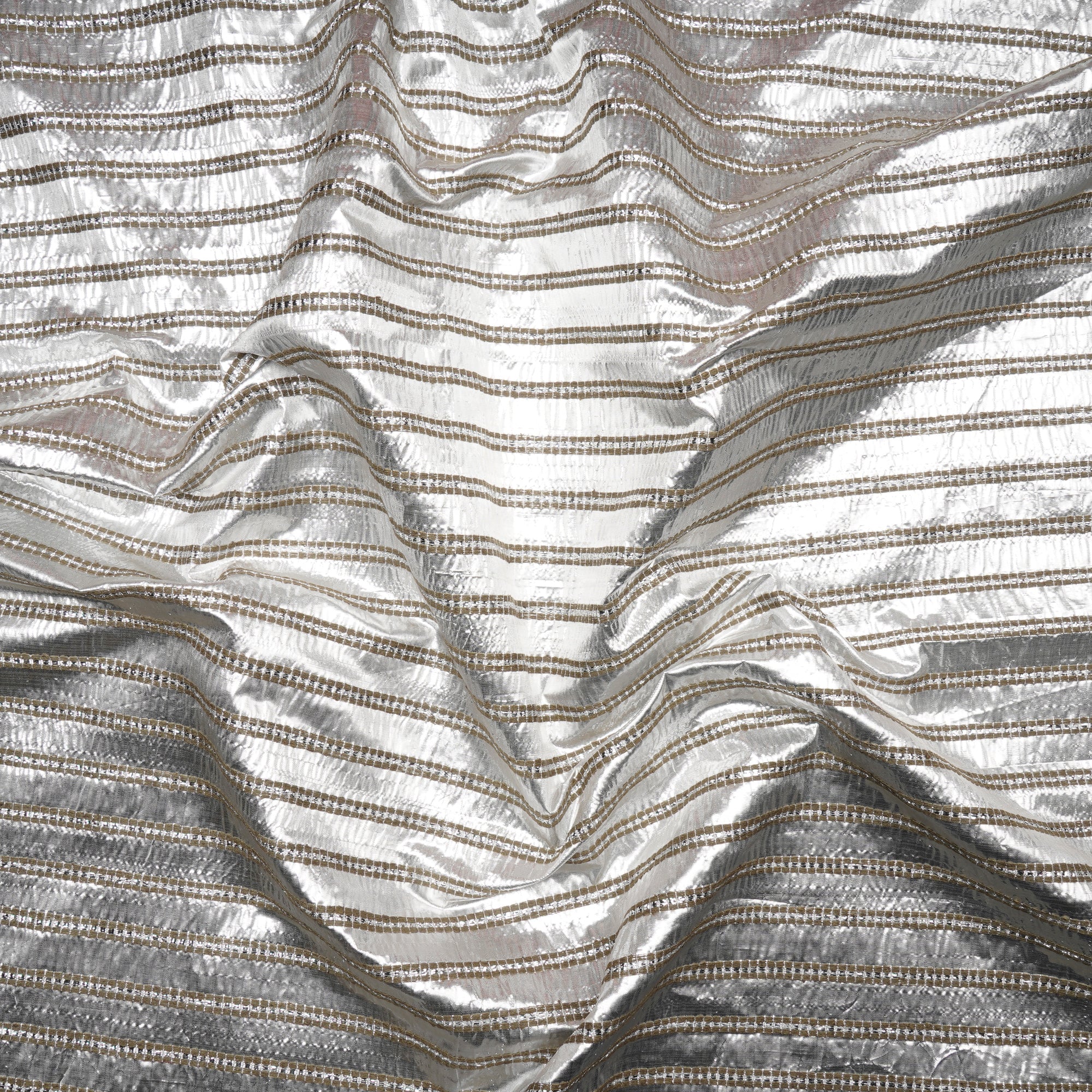 (Pre-Cut 3.40 Mtr)Silver Striped Pattern Silk Lurex Fabric