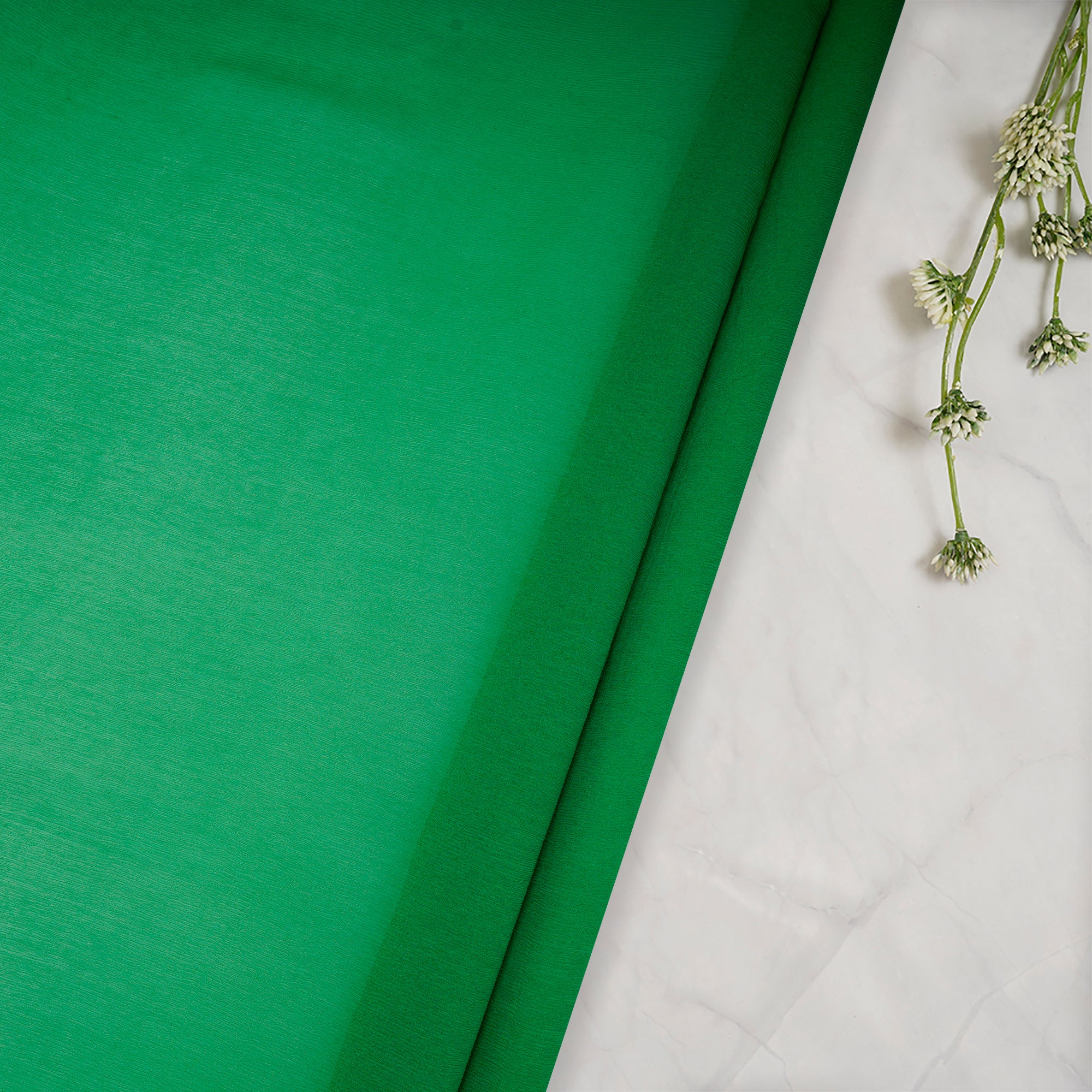 (Pre-Cut 2.30 Mtr)Green Bee Piece Dyed Plain Chiffon Silk Fabric