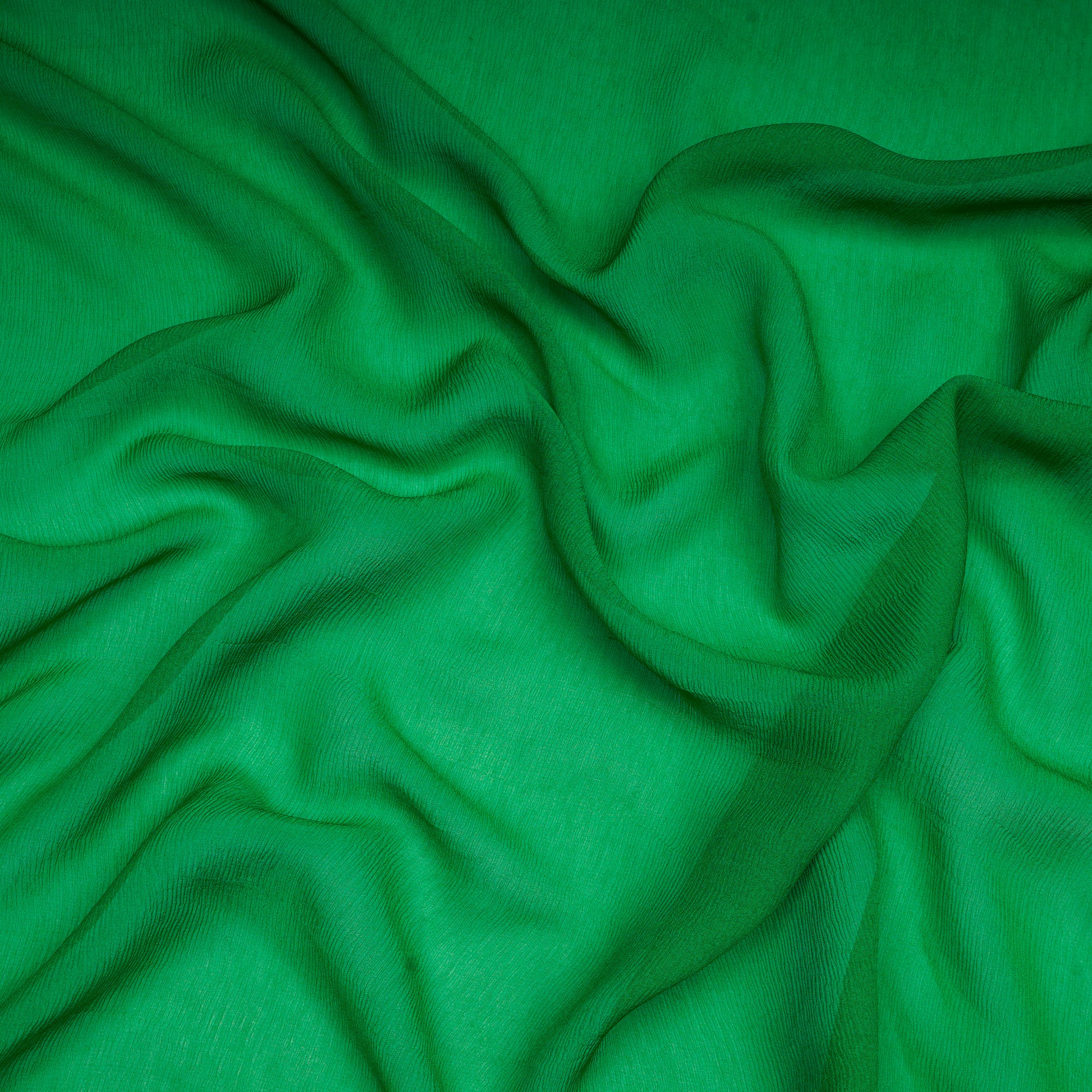 (Pre-Cut 2.30 Mtr)Green Bee Piece Dyed Plain Chiffon Silk Fabric