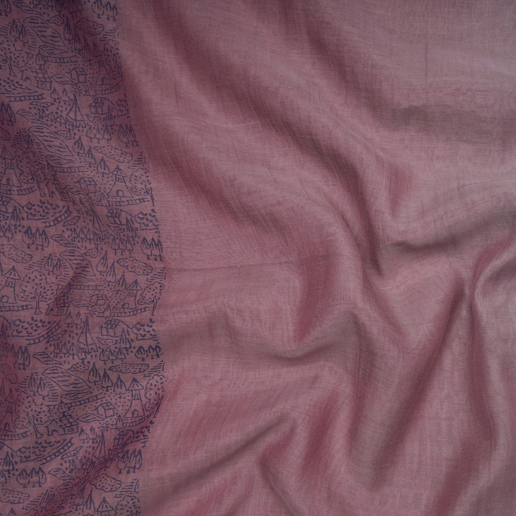 (Pre-Cut 3.30Mtr)Lilac Purple-Grey Color Printed Fine Chanderi Fabric