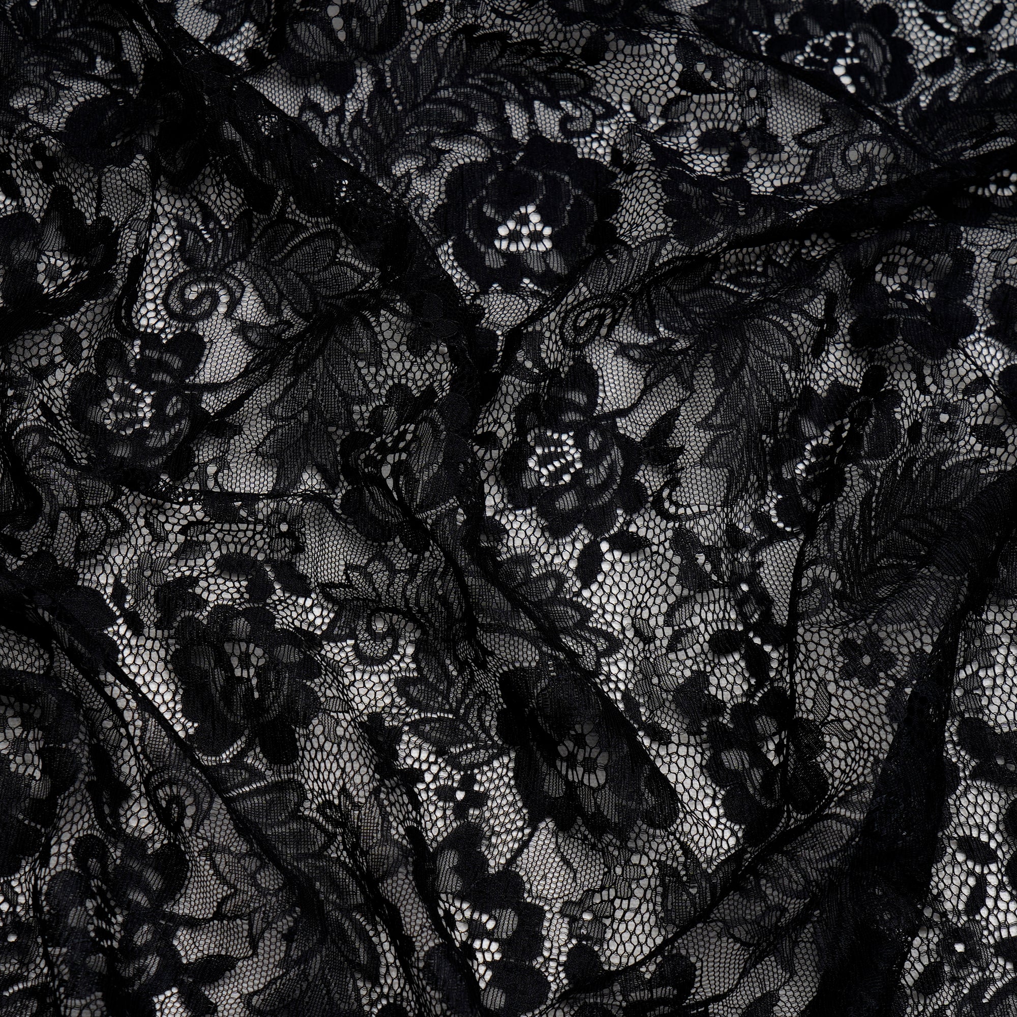 (Pre-Cut 1.90 Mtr)Black Floral Pattern Nylon Net Fabric