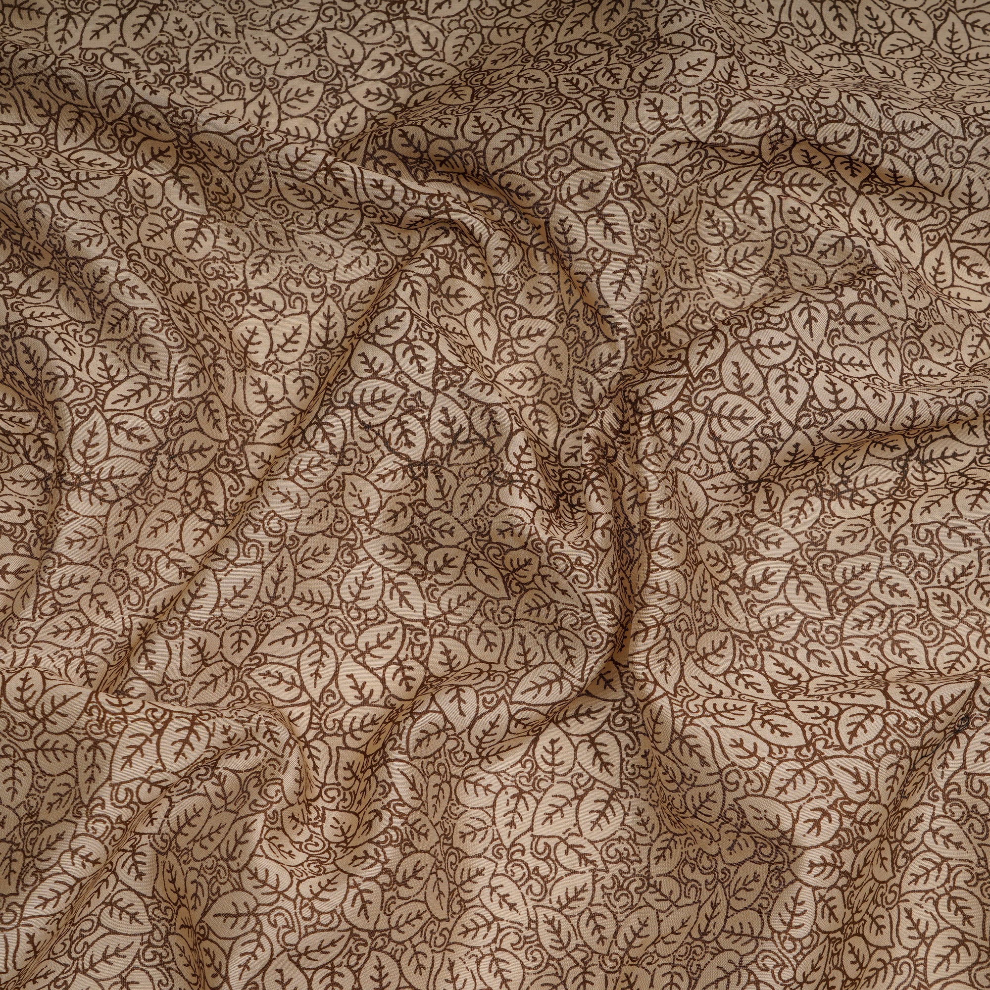 (Pre-Cut 1.30 Mtr)Light Brown Tropical Pattern Screen Printed Fine Chanderi Fabric