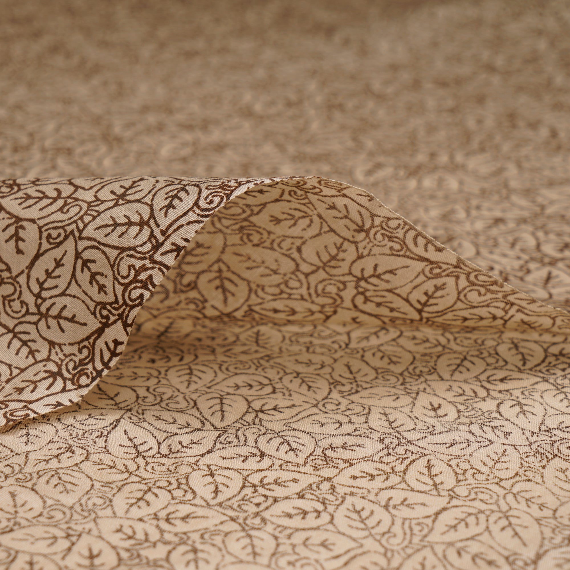 (Pre-Cut 1.30 Mtr)Light Brown Tropical Pattern Screen Printed Fine Chanderi Fabric