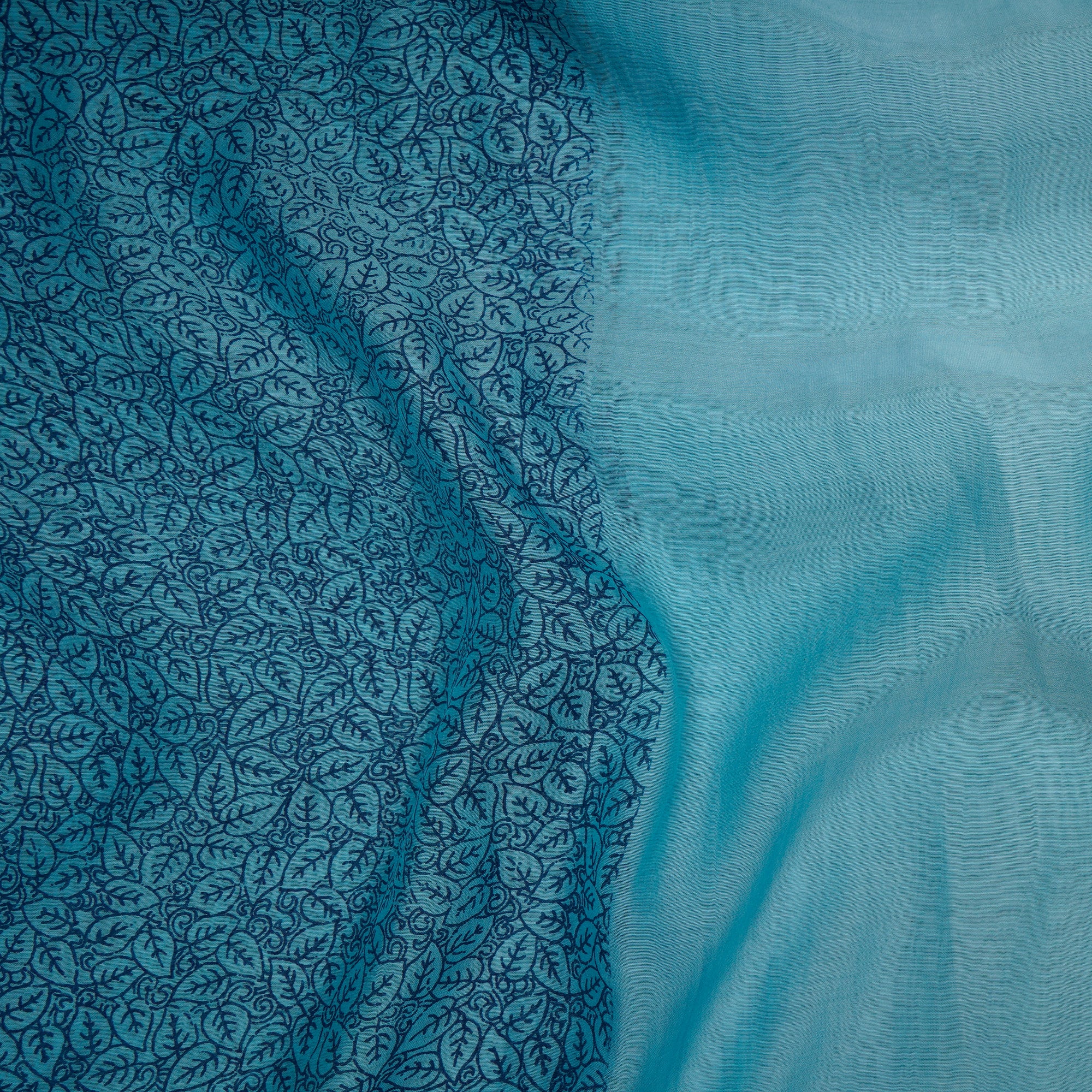 (Pre-Cut 3.40 Mtr)Light Blue Leaf Pattern Digital Print Fine Chanderi Fabric