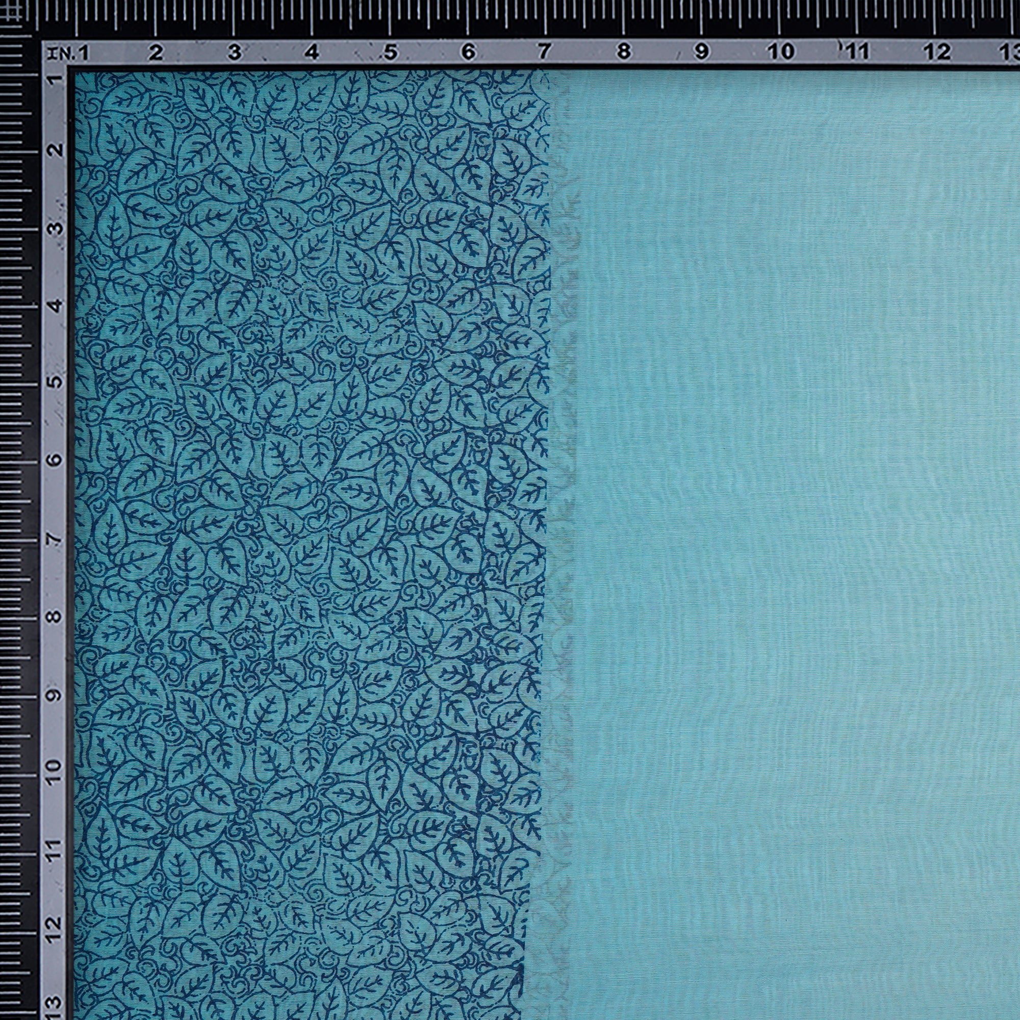 (Pre-Cut 3.40 Mtr)Light Blue Leaf Pattern Digital Print Fine Chanderi Fabric