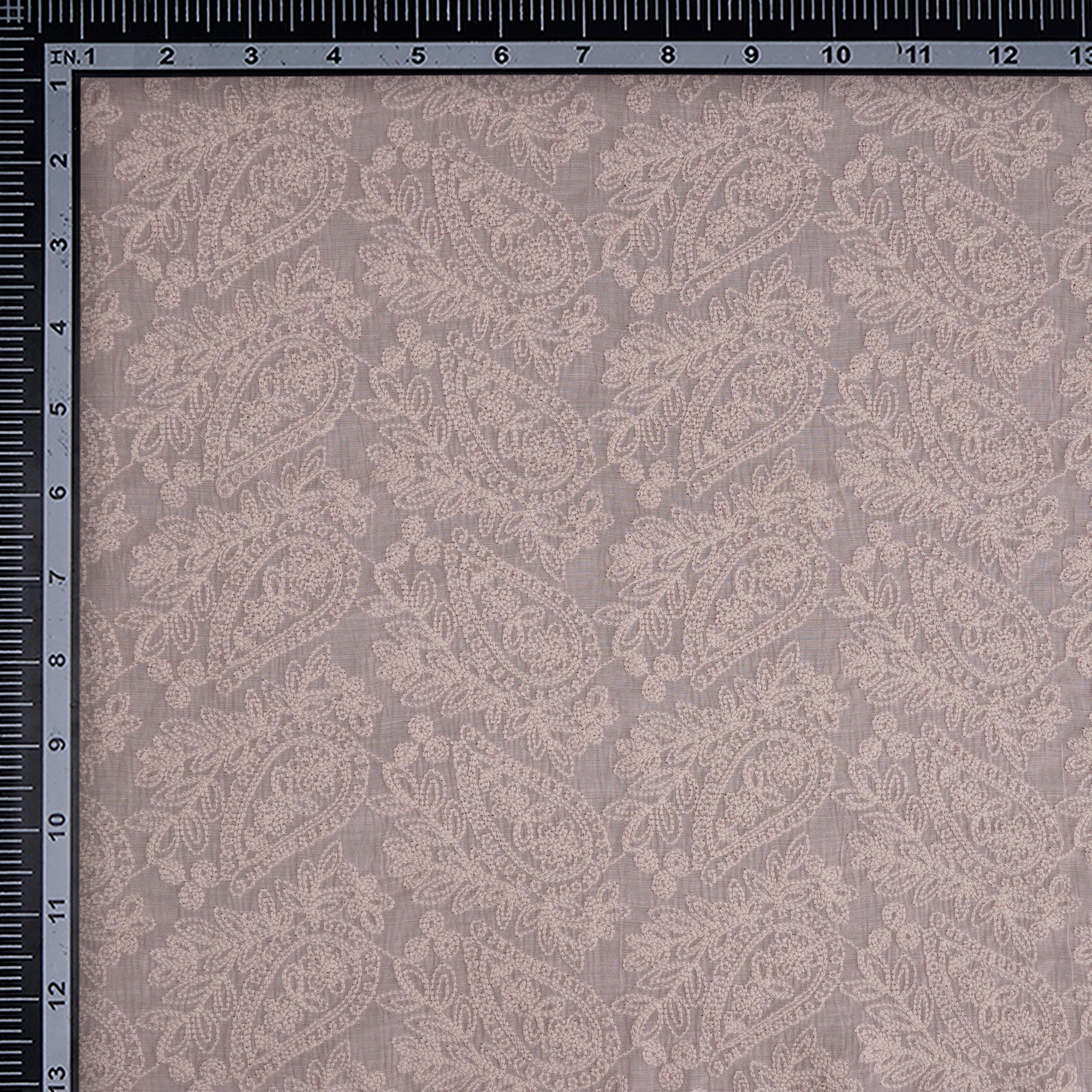 (Pre-Cut 0.50 Mtr) Powder Pink All Over Pattern Thread Embroidered Fine Chanderi Fabric