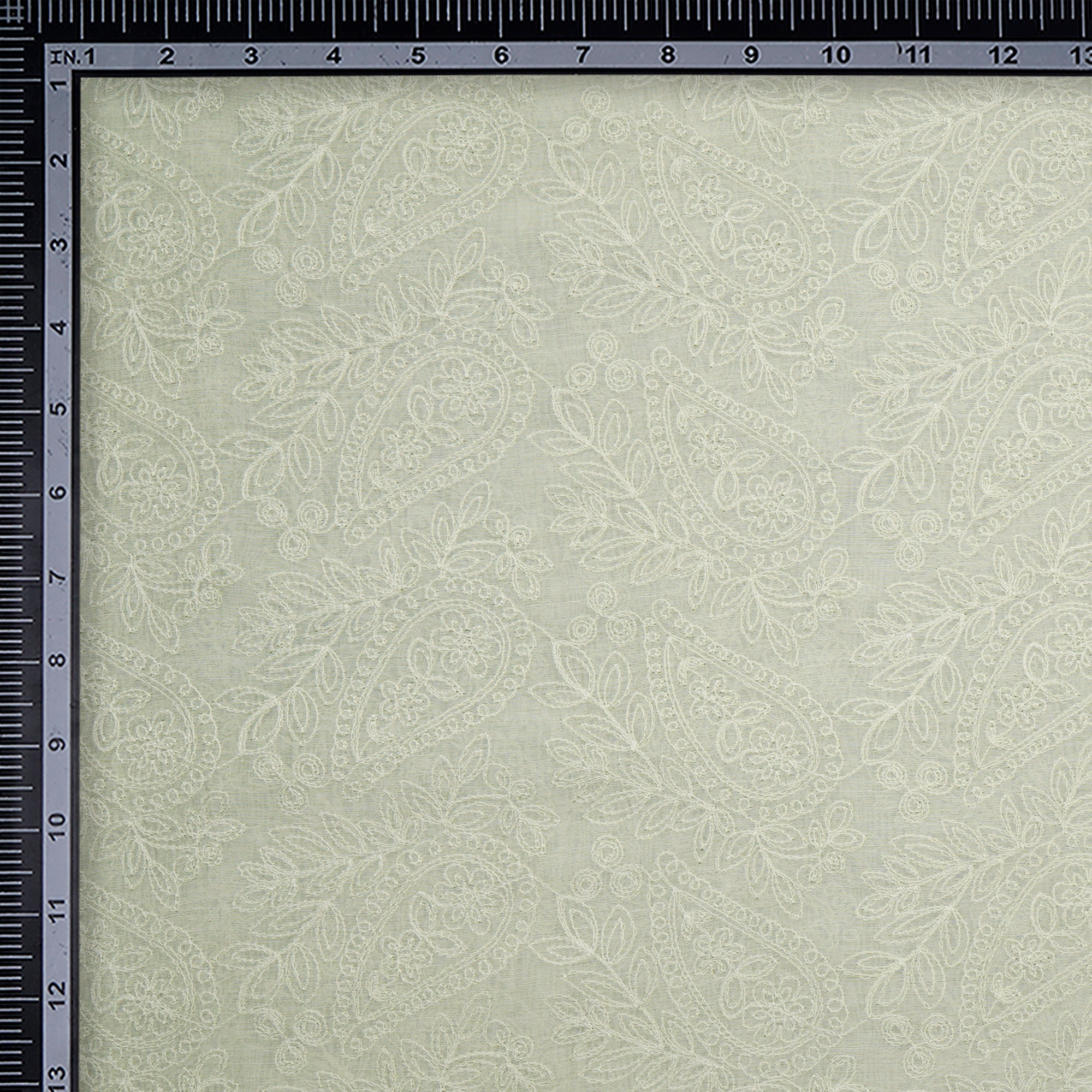 (Pre-Cut 0.70 Mtr)Pastel Green Schiffili Embroidered Fine Chanderi Fabric