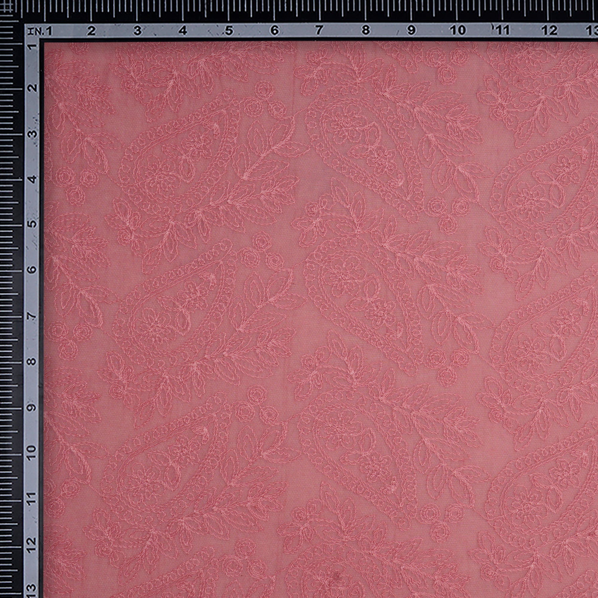 (Pre-Cut 2.20 Mtr)Pink Paisely Pattern Embroidered Fine Chanderi Fabric