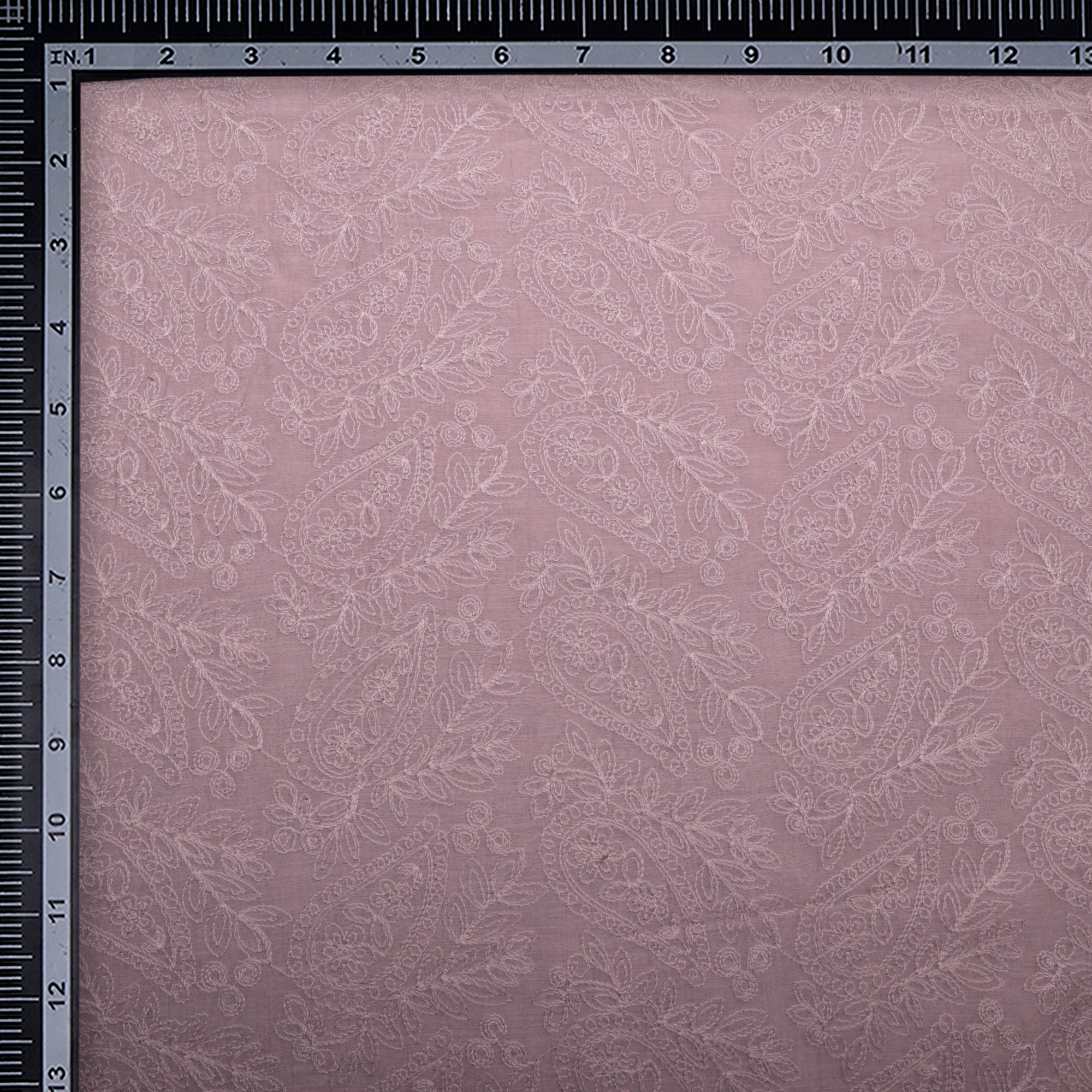 (Pre-Cut 2.20 Mtr) Lavender Schiffili Embroidered Fine Chanderi Fabric