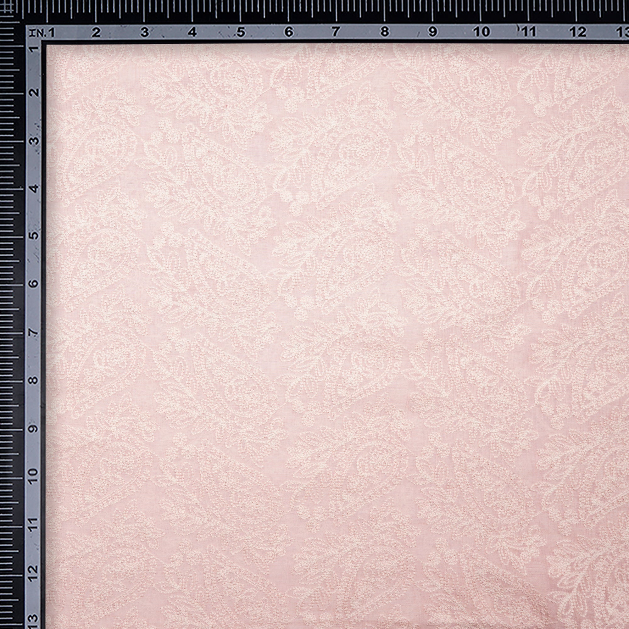 (Pre-Cut 3.00 Mtr)Powder Pink All Over Patteen Thread Embroidered Chanderi Fabric