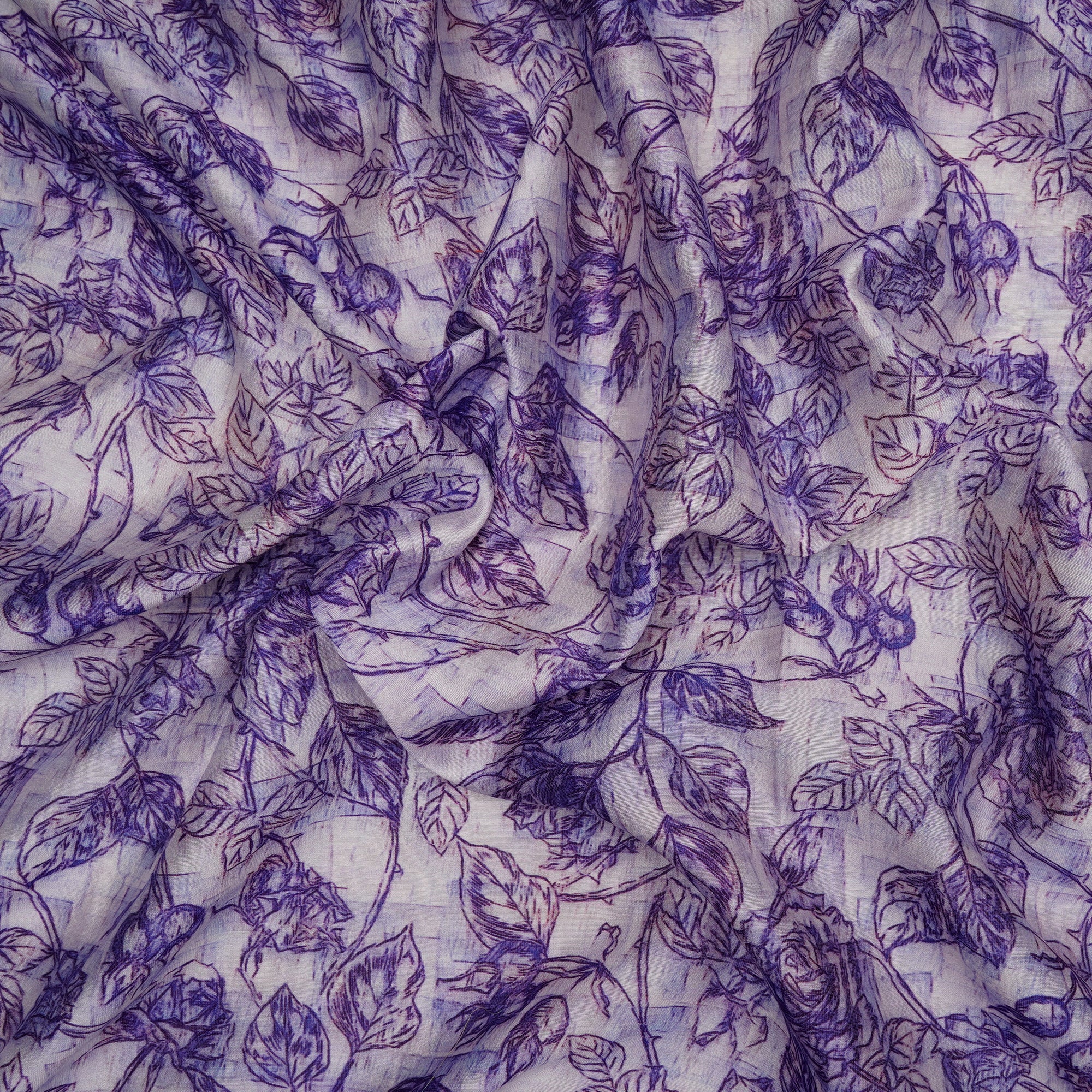 (Pre-Cut 1.00 Mtr) Purple Leaf Pattern Digital Printed Chanderi Fabric