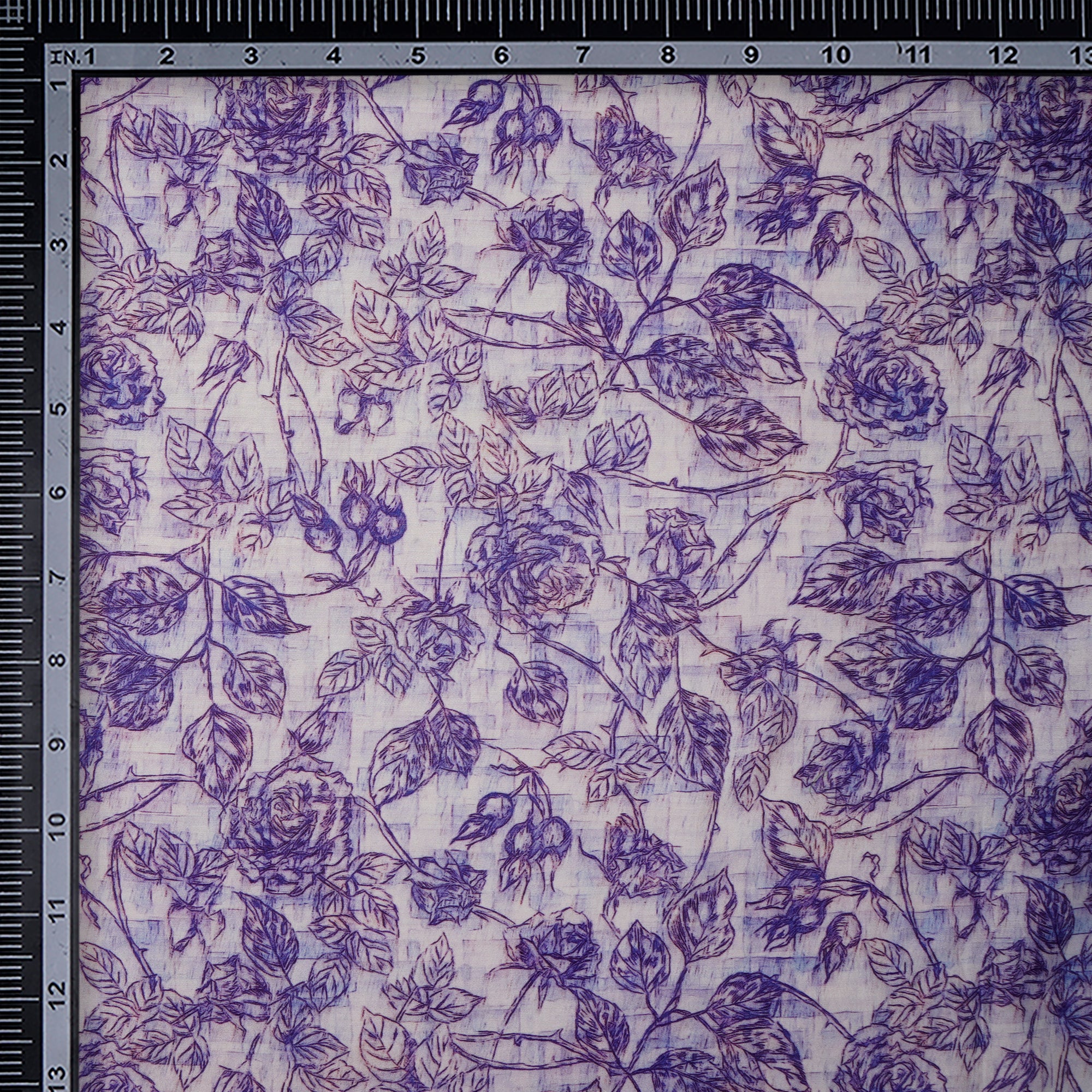 (Pre-Cut 1.00 Mtr) Purple Leaf Pattern Digital Printed Chanderi Fabric