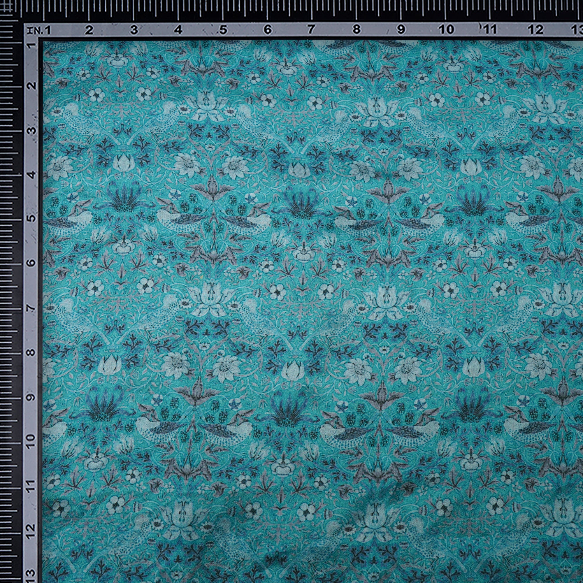 (Pre-Cut 2.20 Mtr)Sky Blue Floral Pattern Digital Print Satin Chiffon Fabric
