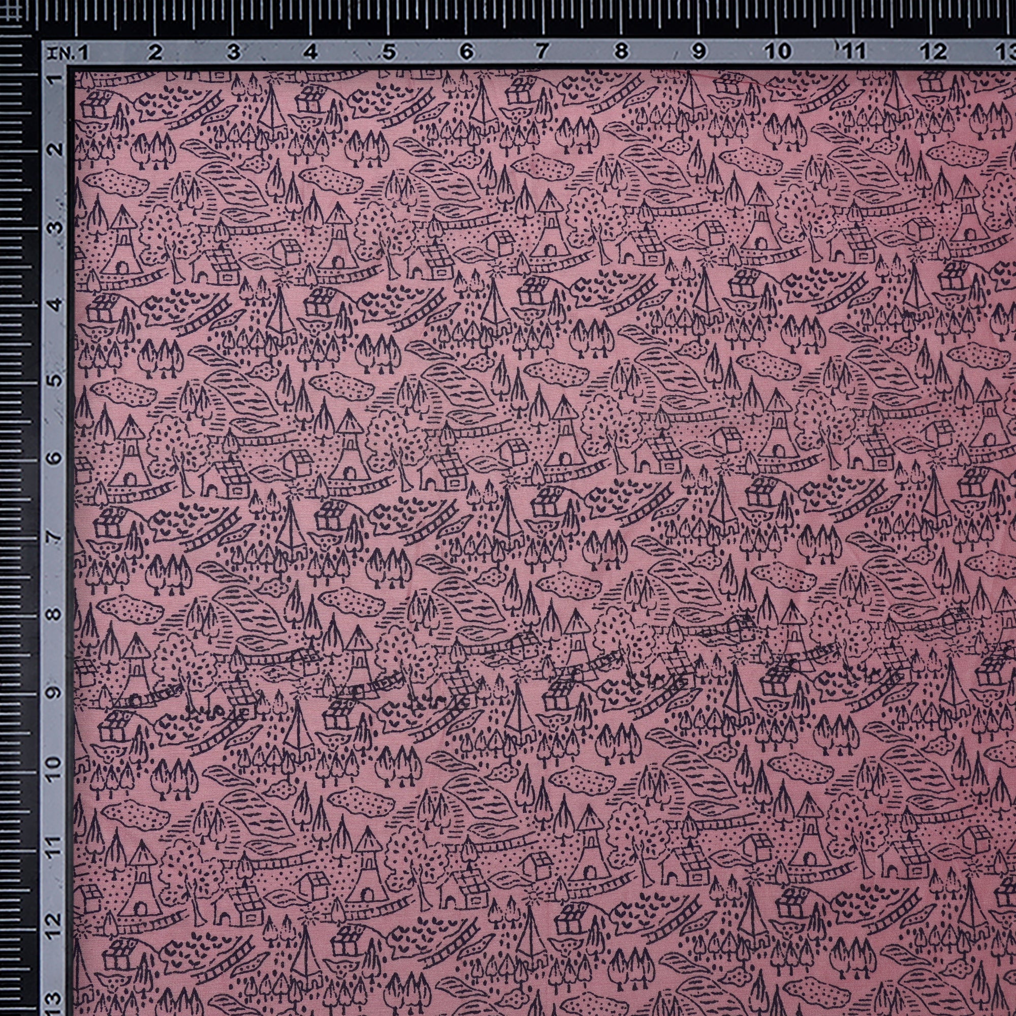(Pre-Cut 0.70 Mtr)Light Pink-Black All Over Pattern Digital Print Fine Chanderi Fabric