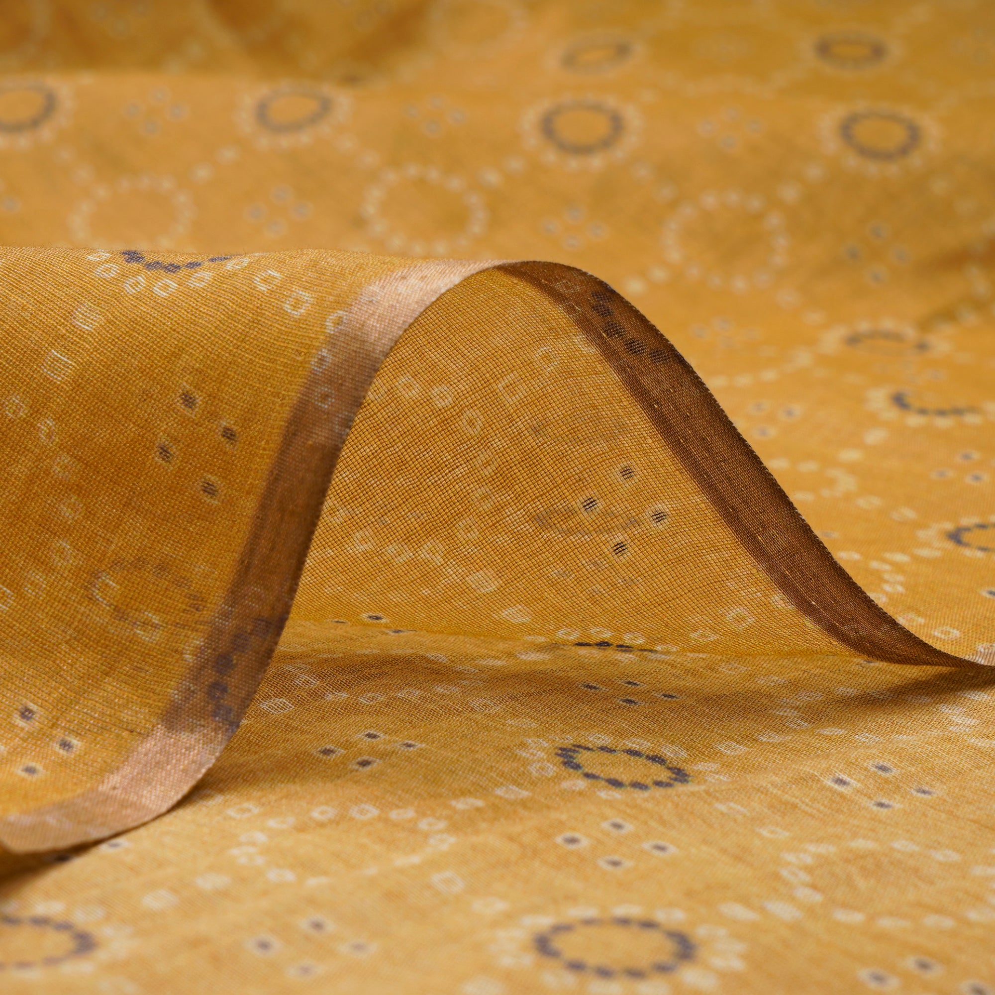 (Pre-Cut 1.40 Mtr)Mustard All Over Pattern Digital Printed Tissue Chanderi Fabric