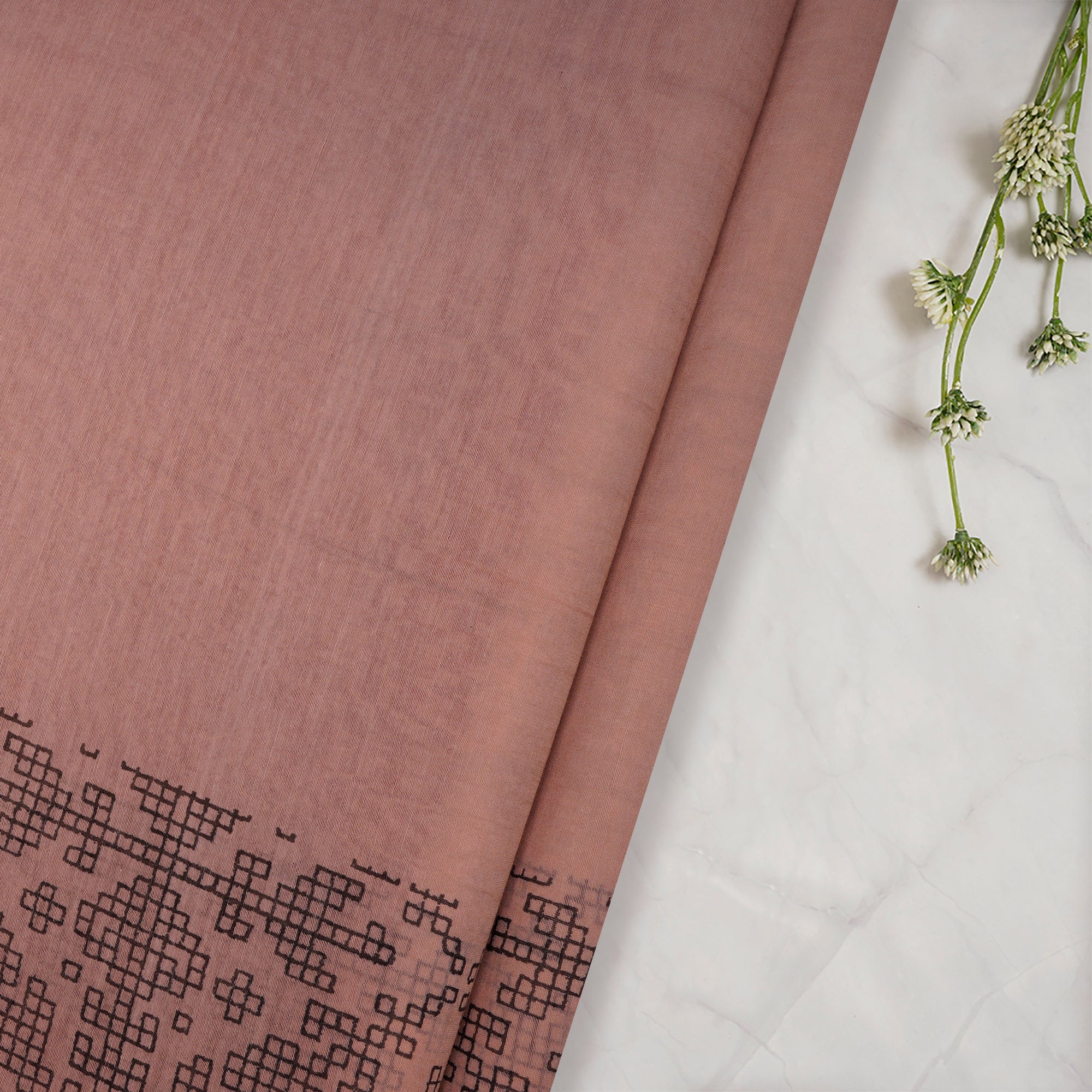 (Pre-Cut 2.00 Mtr)Dust Pink Gemetric Pattern Digital Print Fine Chanderi Fabric