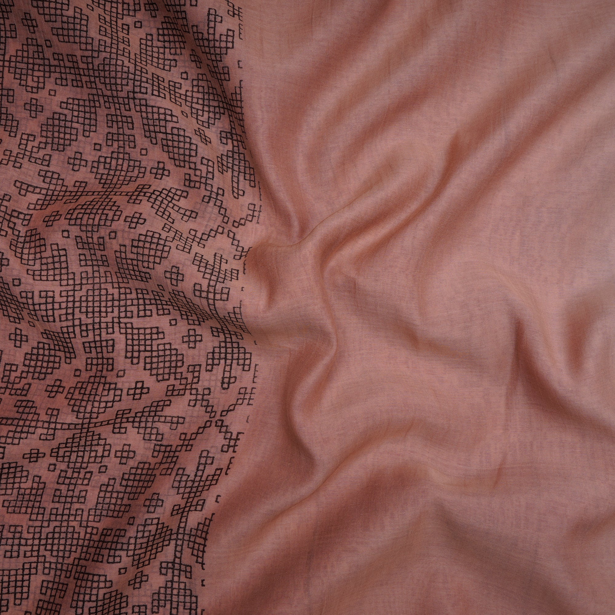 (Pre-Cut 2.00 Mtr)Dust Pink Gemetric Pattern Digital Print Fine Chanderi Fabric