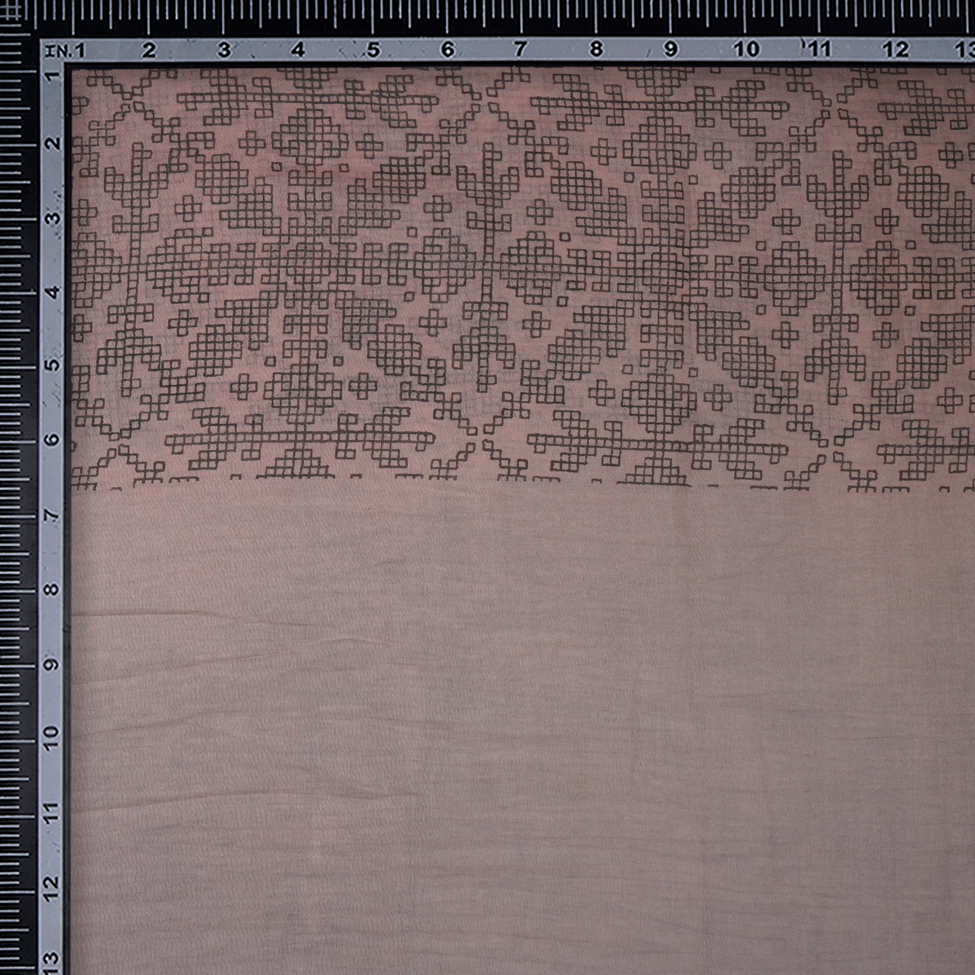 (Pre-Cut 2.80 Mtr)Dust Pink Gemetric Pattern Digital Print Fine Chanderi Fabric