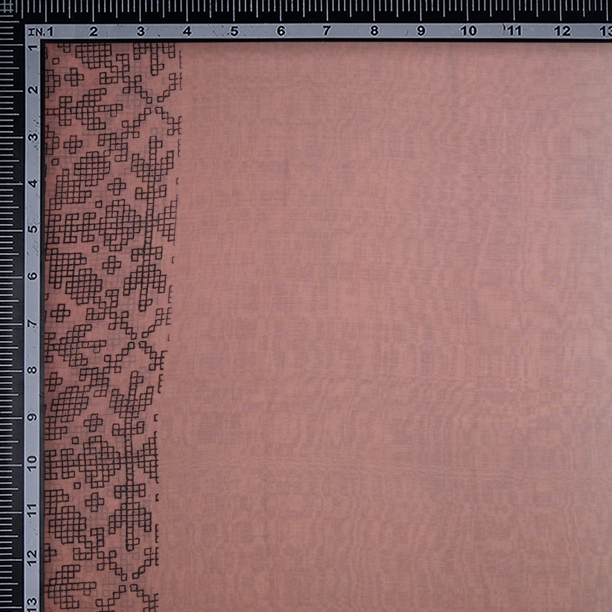 (Pre-Cut 3.00 Mtr)Dust Pink Gemetric Pattern Digital Print Fine Chanderi Fabric