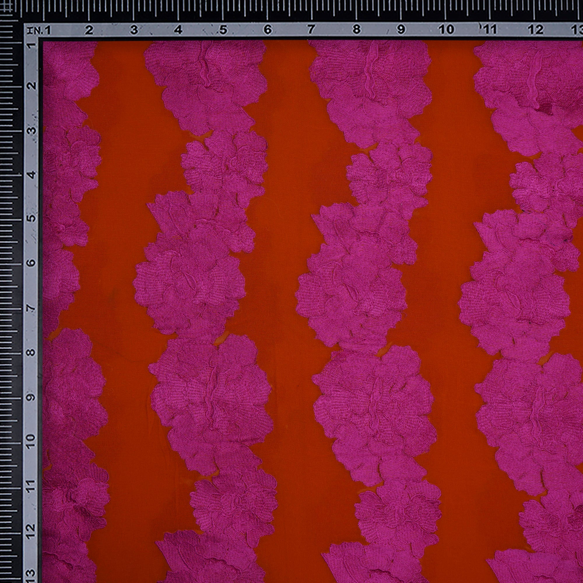 (Pre-Cut 2.80 Mtr)Pink-Orange Color Embroidered Georgette Silk Fabric