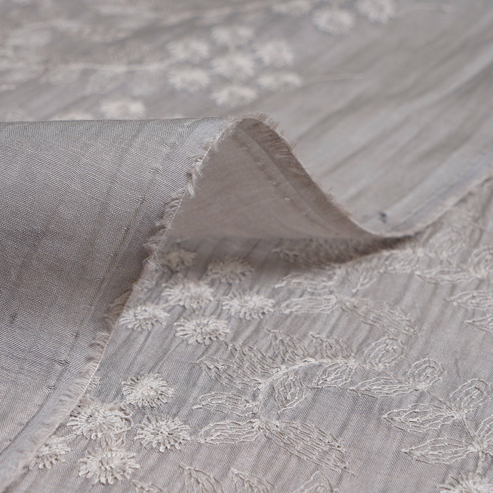 (Pre-Cut 3.30Mtr)Beige Color Embroidered Pure Chanderi Fabric