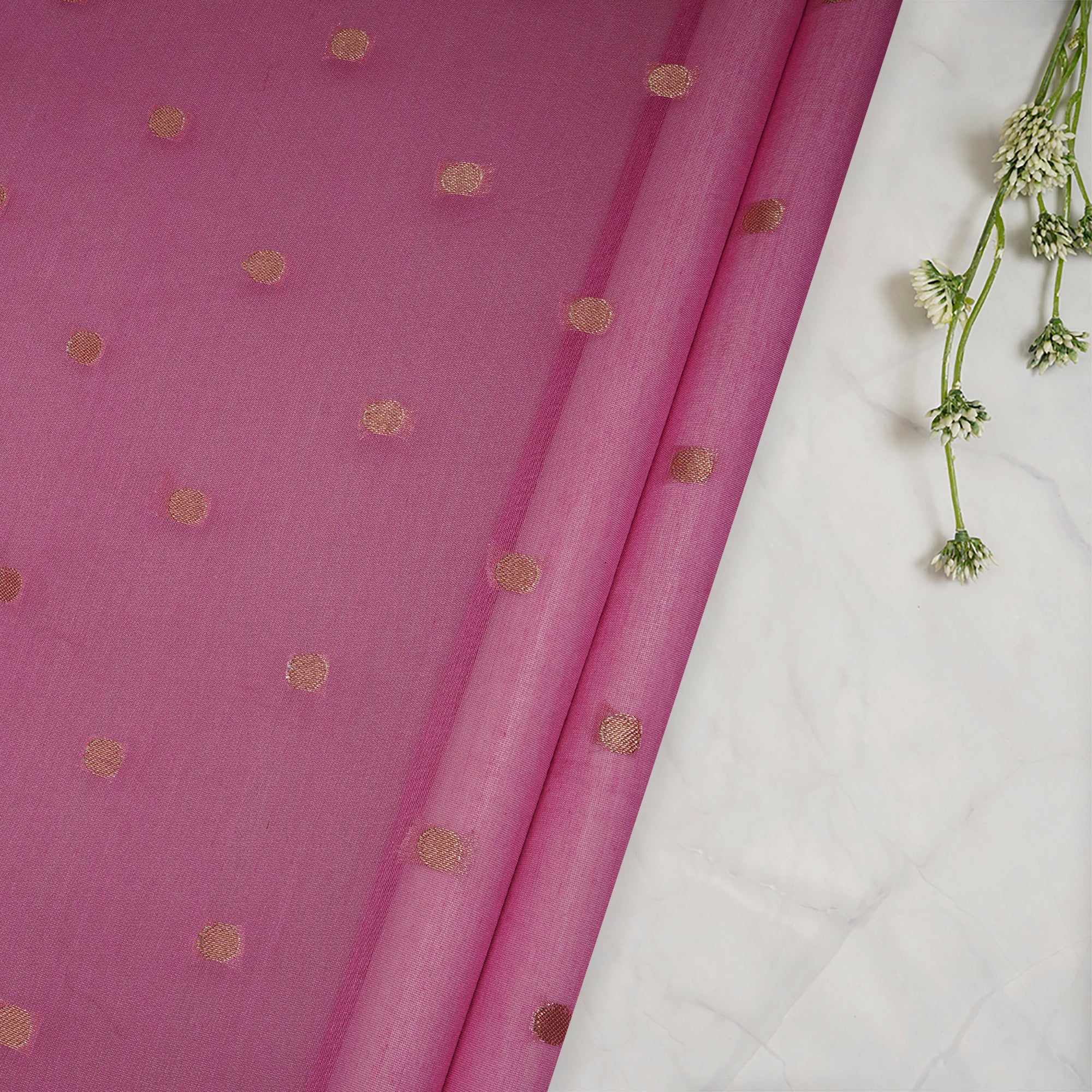 (Pre-Cut 1.10 Mtr)Pink Color Polyester Chanderi jacquard Fabric