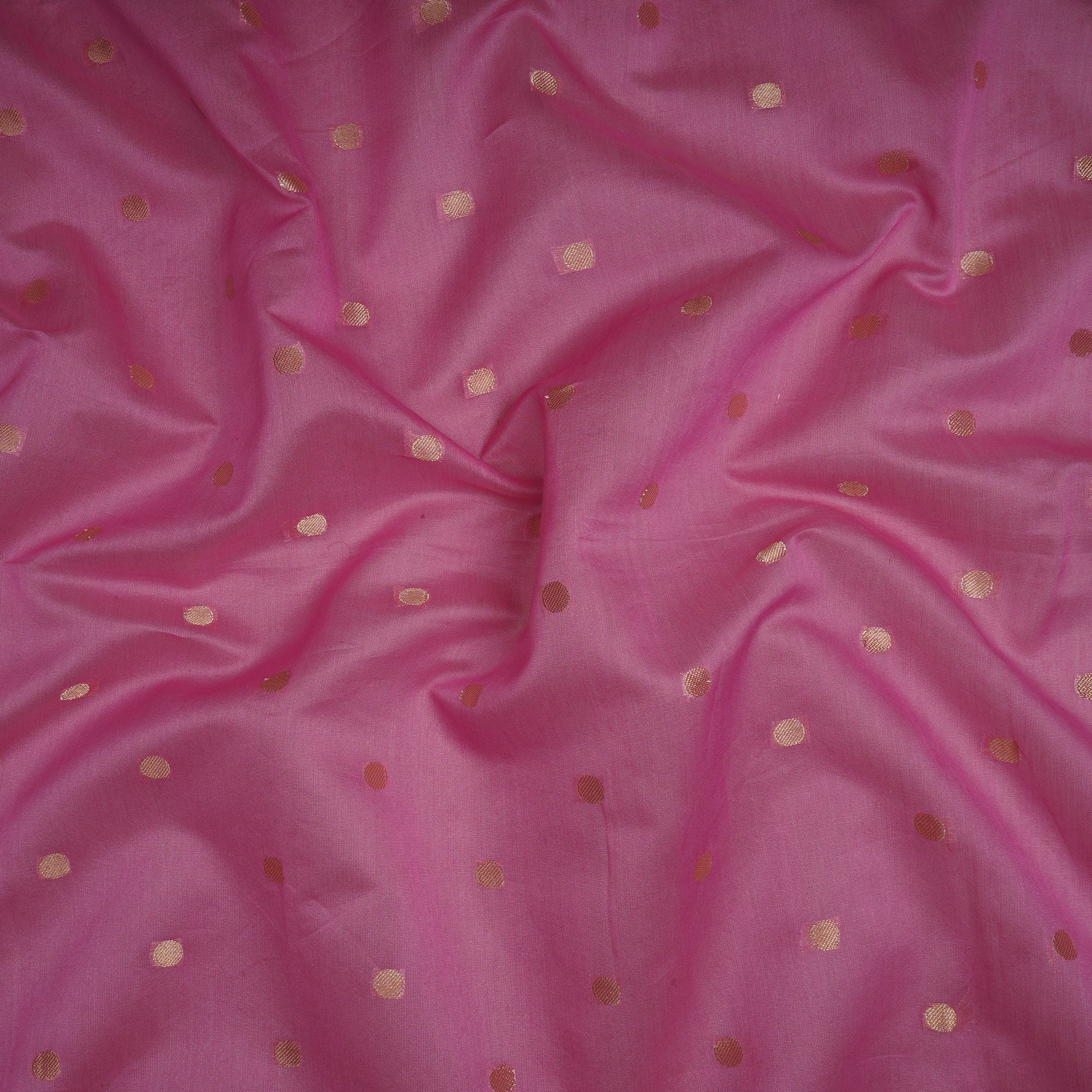 (Pre-Cut 1.10 Mtr)Pink Color Polyester Chanderi jacquard Fabric