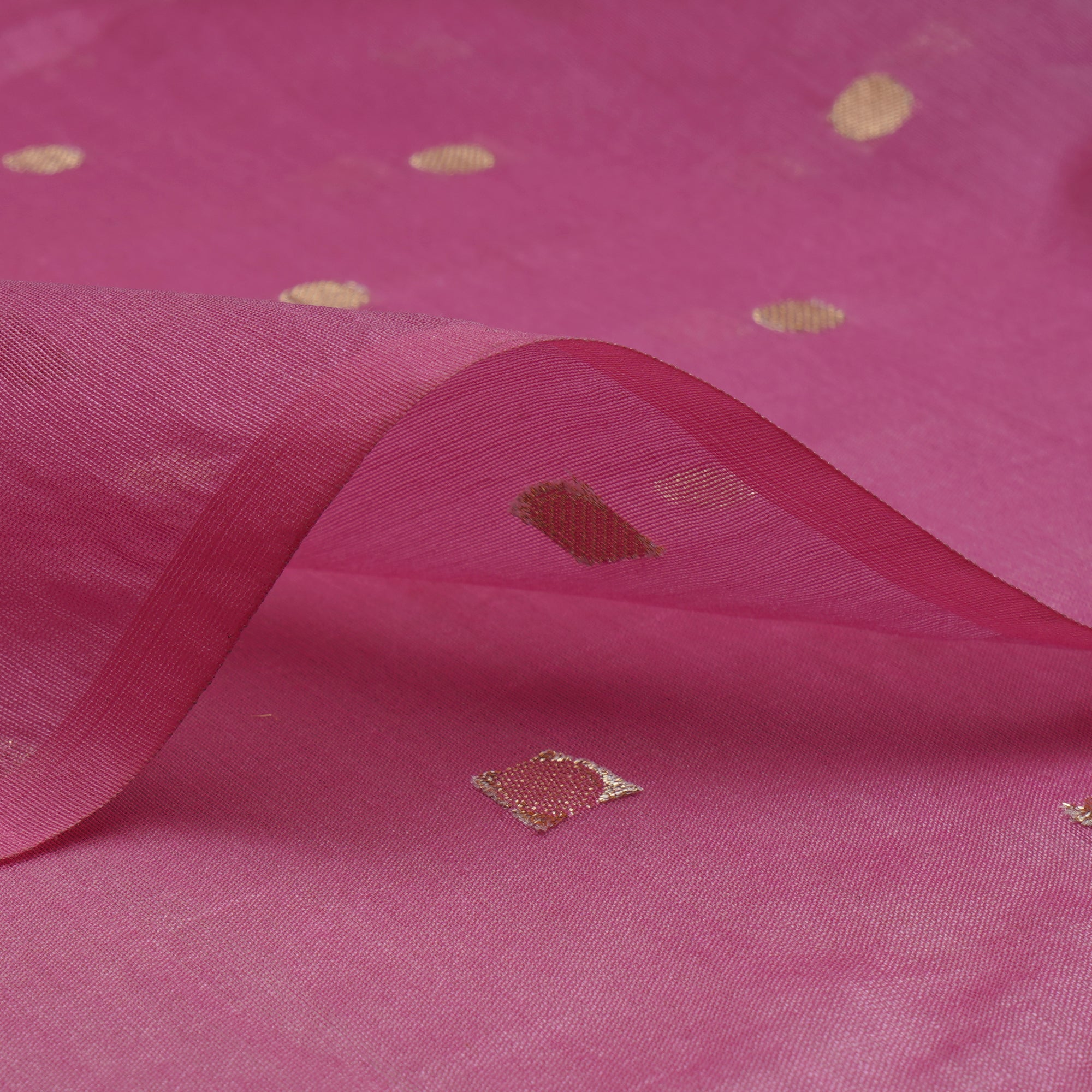 (Pre-Cut 1.10 Mtr)Pink Color Polyester Chanderi jacquard Fabric