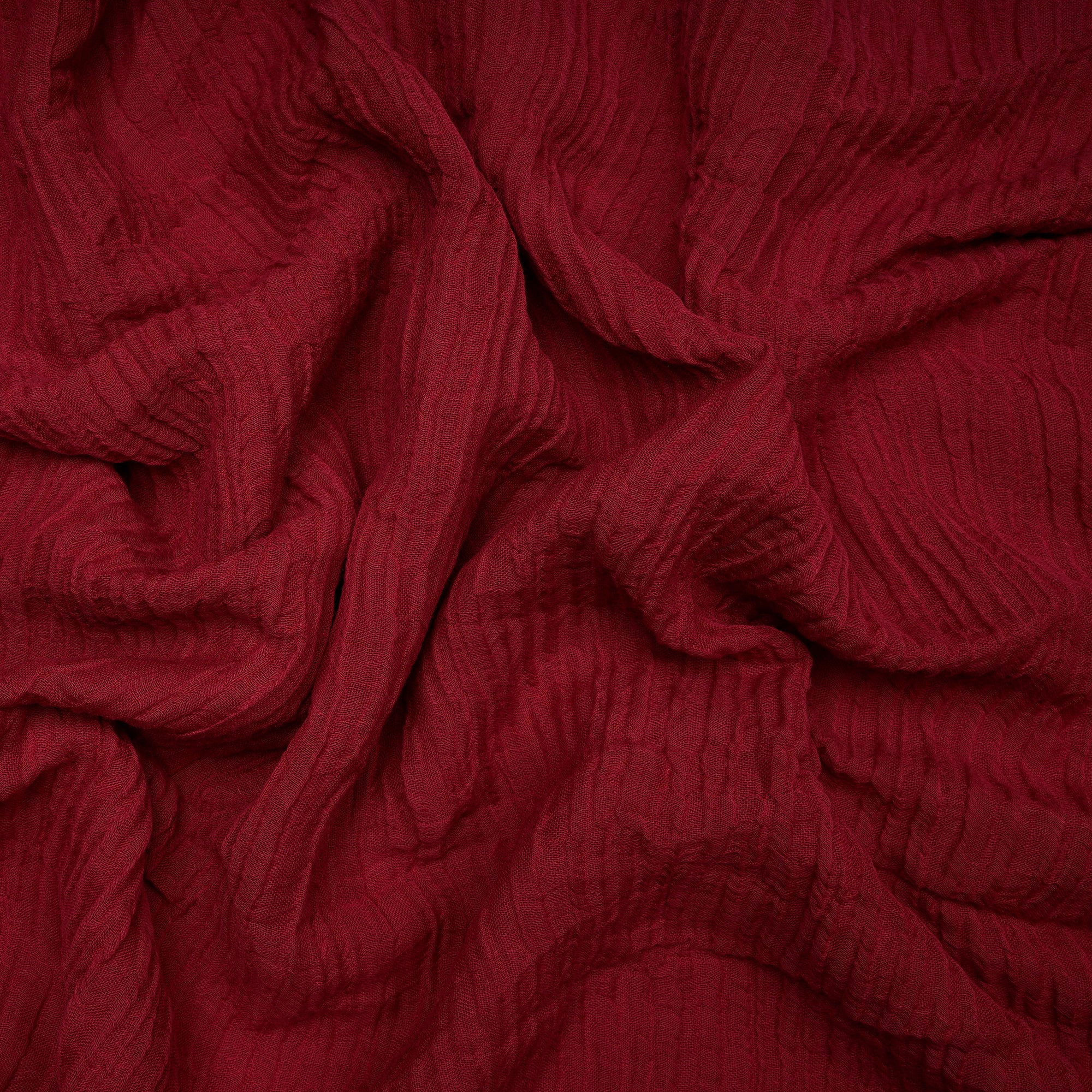 (Pre-Cut 1.30 Mtr)Maroon Piece Dyed Crushed Cotton Linen Fabric