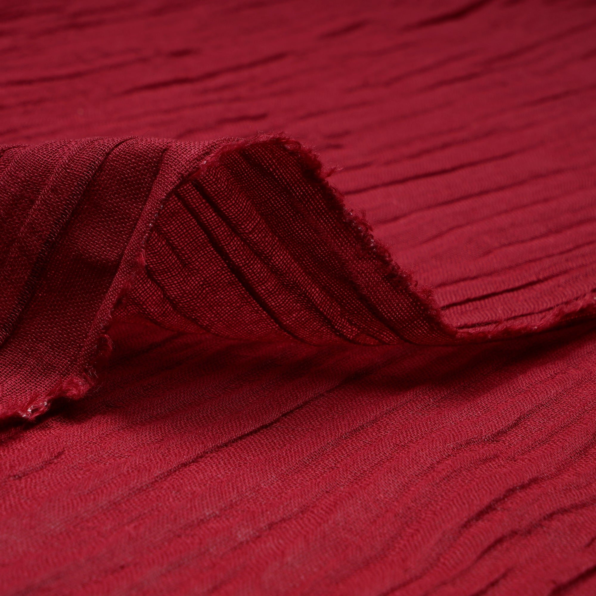 (Pre-Cut 1.30 Mtr)Maroon Piece Dyed Crushed Cotton Linen Fabric