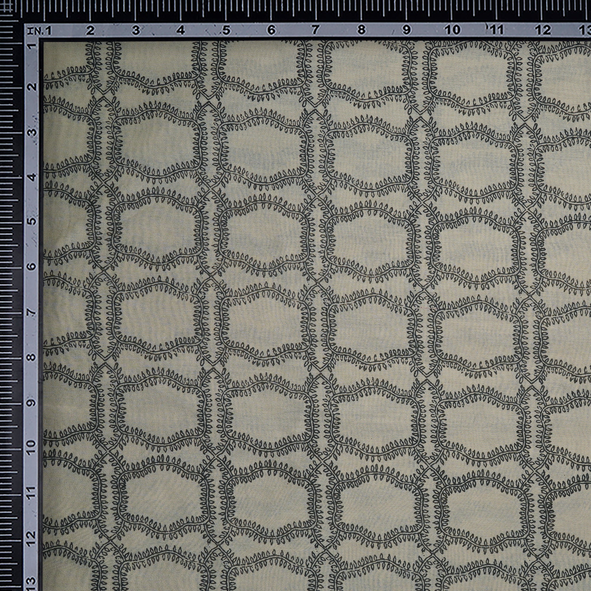 (Pre-Cut 2.30 Mtr)Beige-Black Color Printed Chanderi Fabric