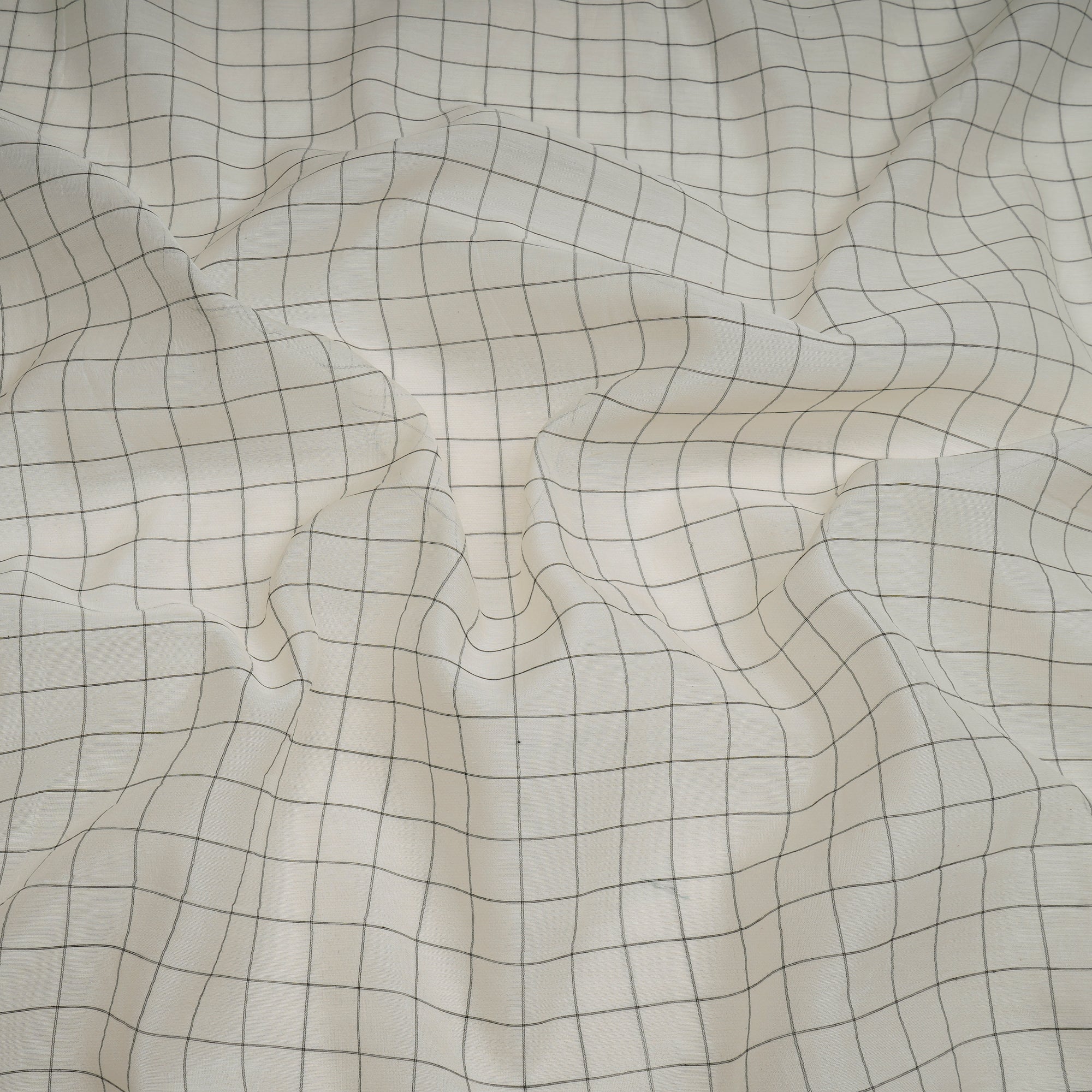 (Pre-Cut 0.65 Mtr)Off-White Check Pattern Fine Chanderi Fabric