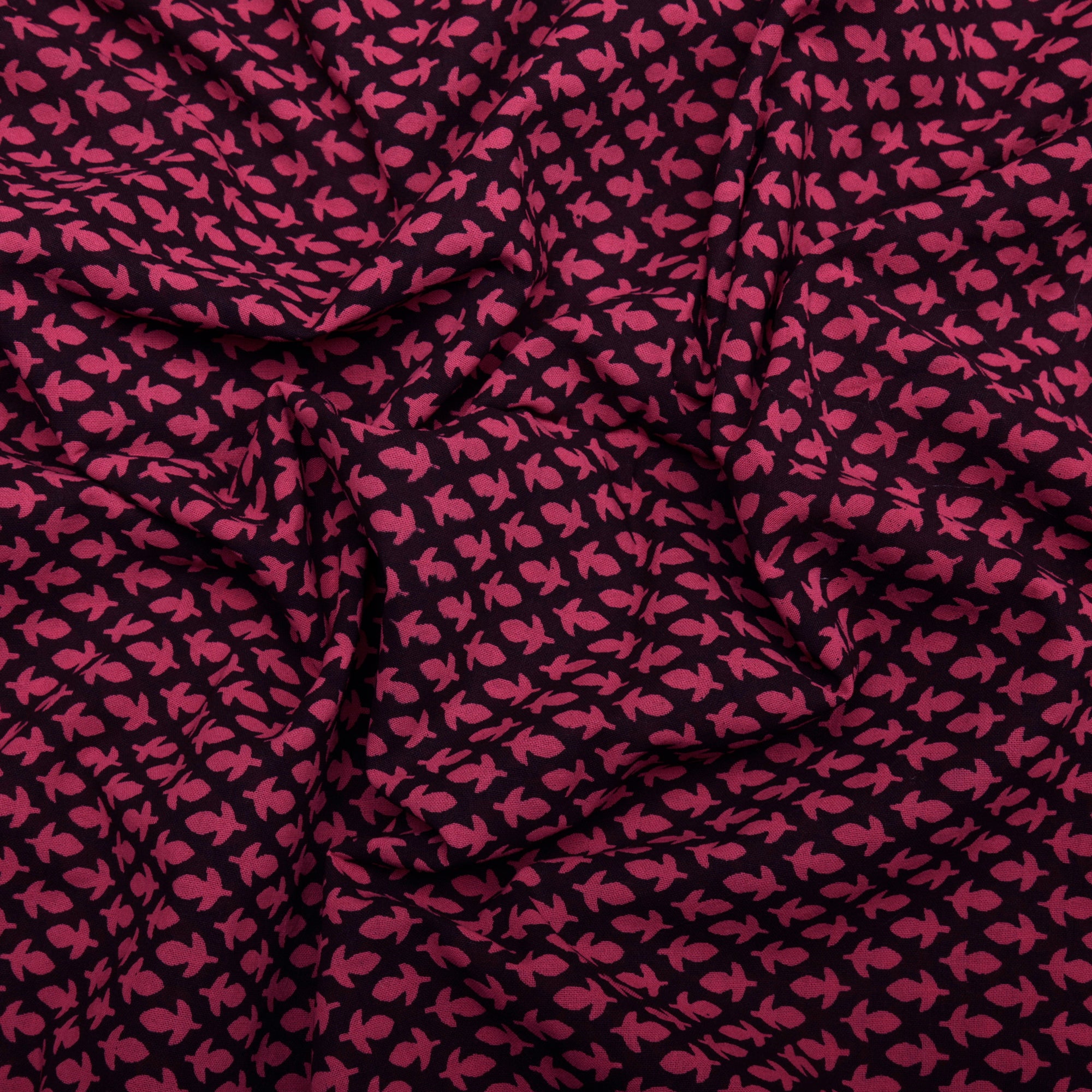 (Pre-Cut 1.70 Mtr)Pink-Black Color Printed High Twisted Voile Cotton Fabric