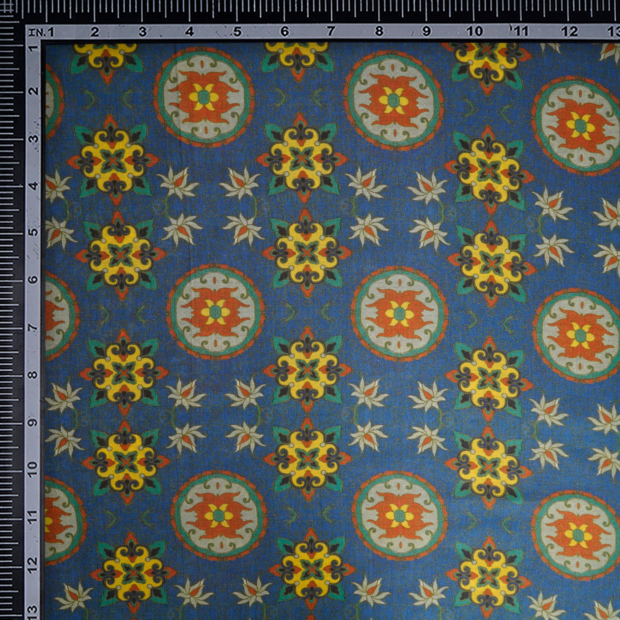 (Pre-Cut 1.90Mtr)Multi Color Digital Printed Tussar Muga Silk Fabric