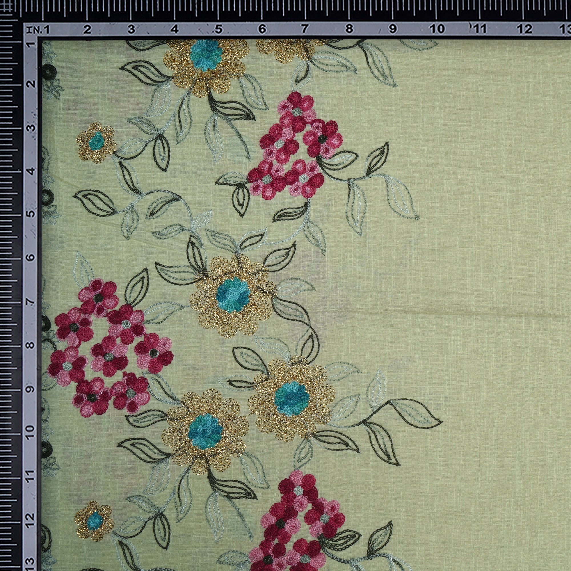 (Pre-Cut 1.40 Mtr)Multi Color Embroidered Cotton Fabric