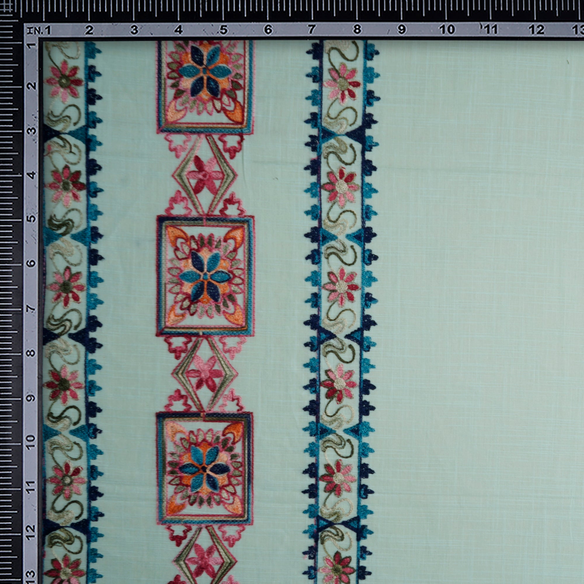 (Pre-Cut 1.50 Mtr)Sage Green Color Embroidered Cotton Fabric