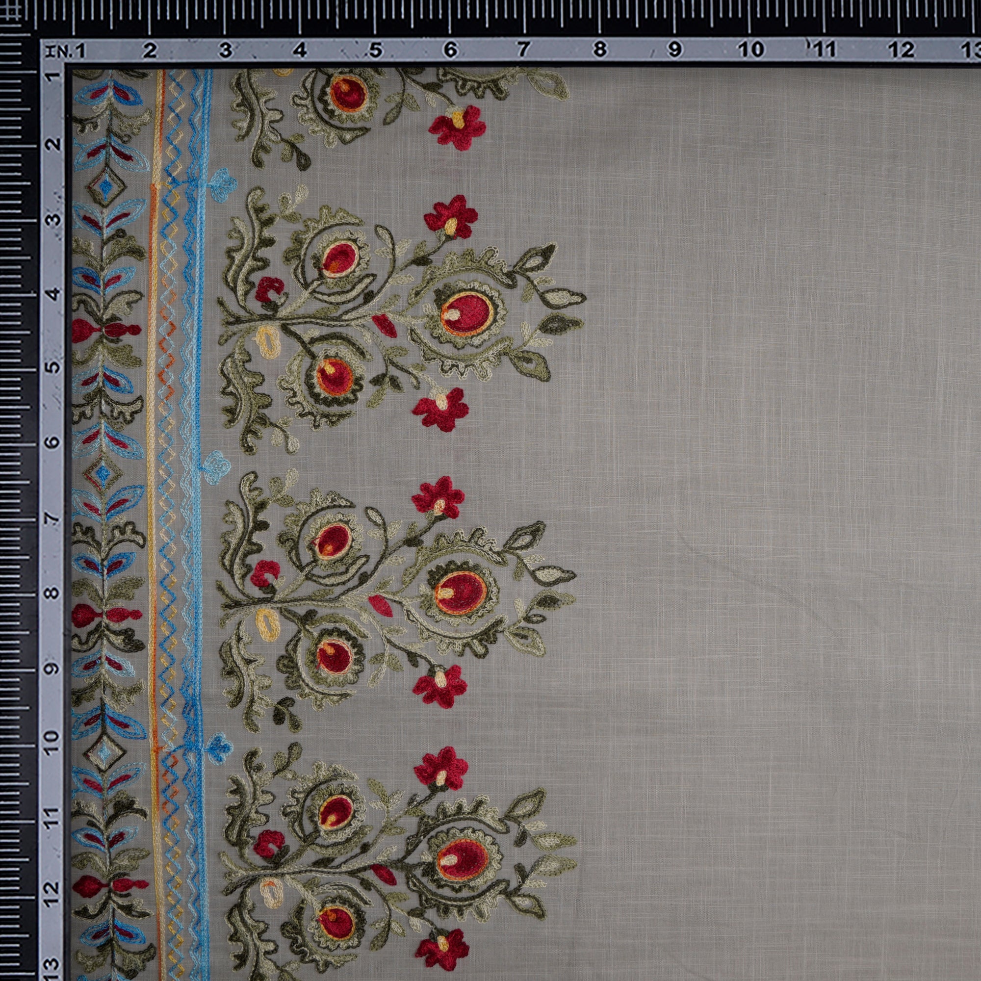(Pre-Cut 3.30 Mtr)Multi Color Embroidered Cotton Fabric