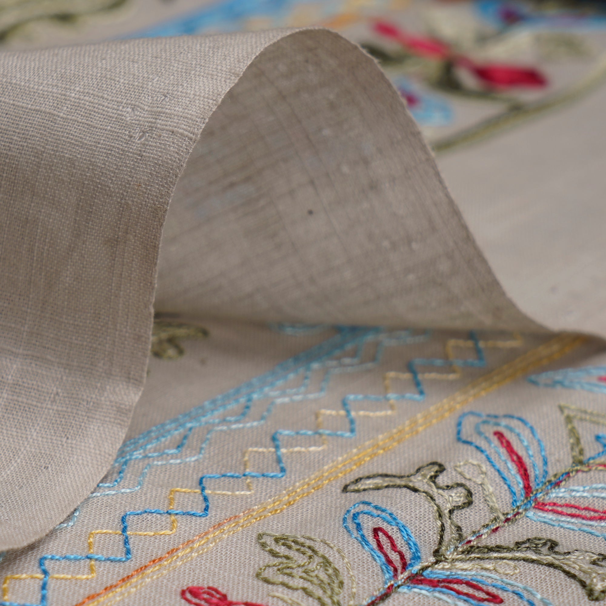 (Pre-Cut 3.30 Mtr)Multi Color Embroidered Cotton Fabric