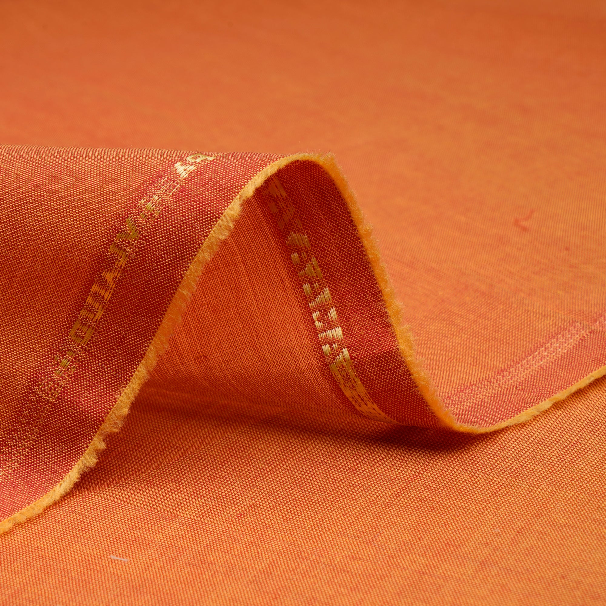 (Pre-Cut 1.10 Mtr)Orange Color Yarn Dyed Cotton Fabric