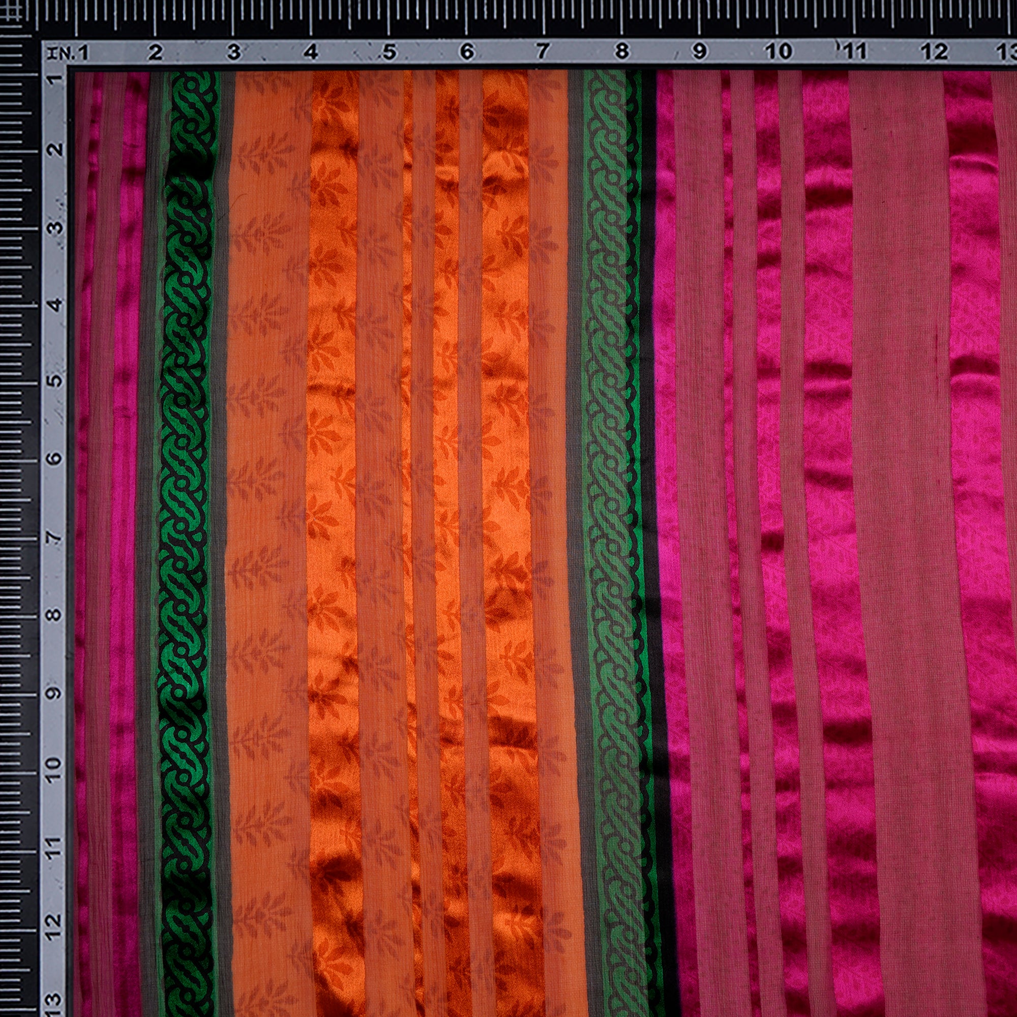 (Pre-Cut 0.90 Mtr)Fuchsia Pink Color Printed Satin Georgette Fabric