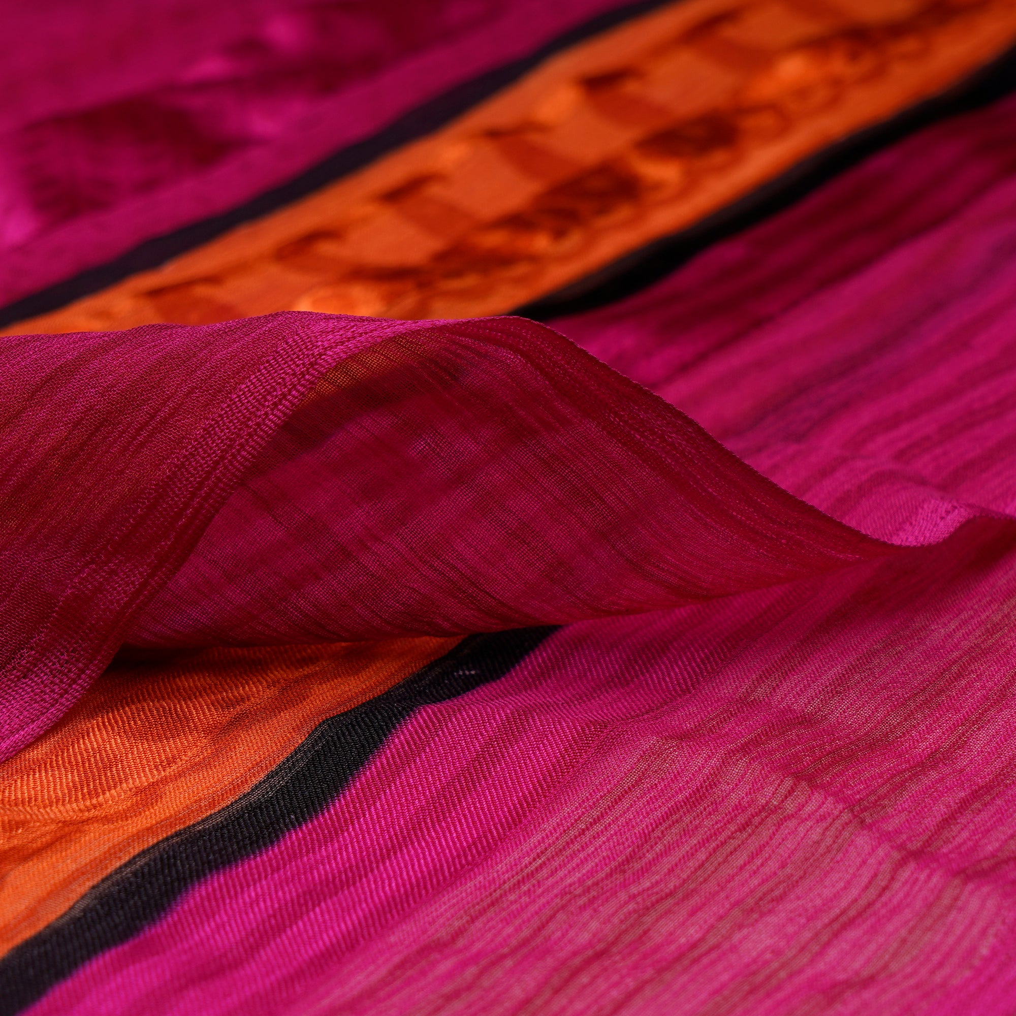 (Pre-Cut 0.90 Mtr)Fuchsia Pink Color Printed Satin Georgette Fabric