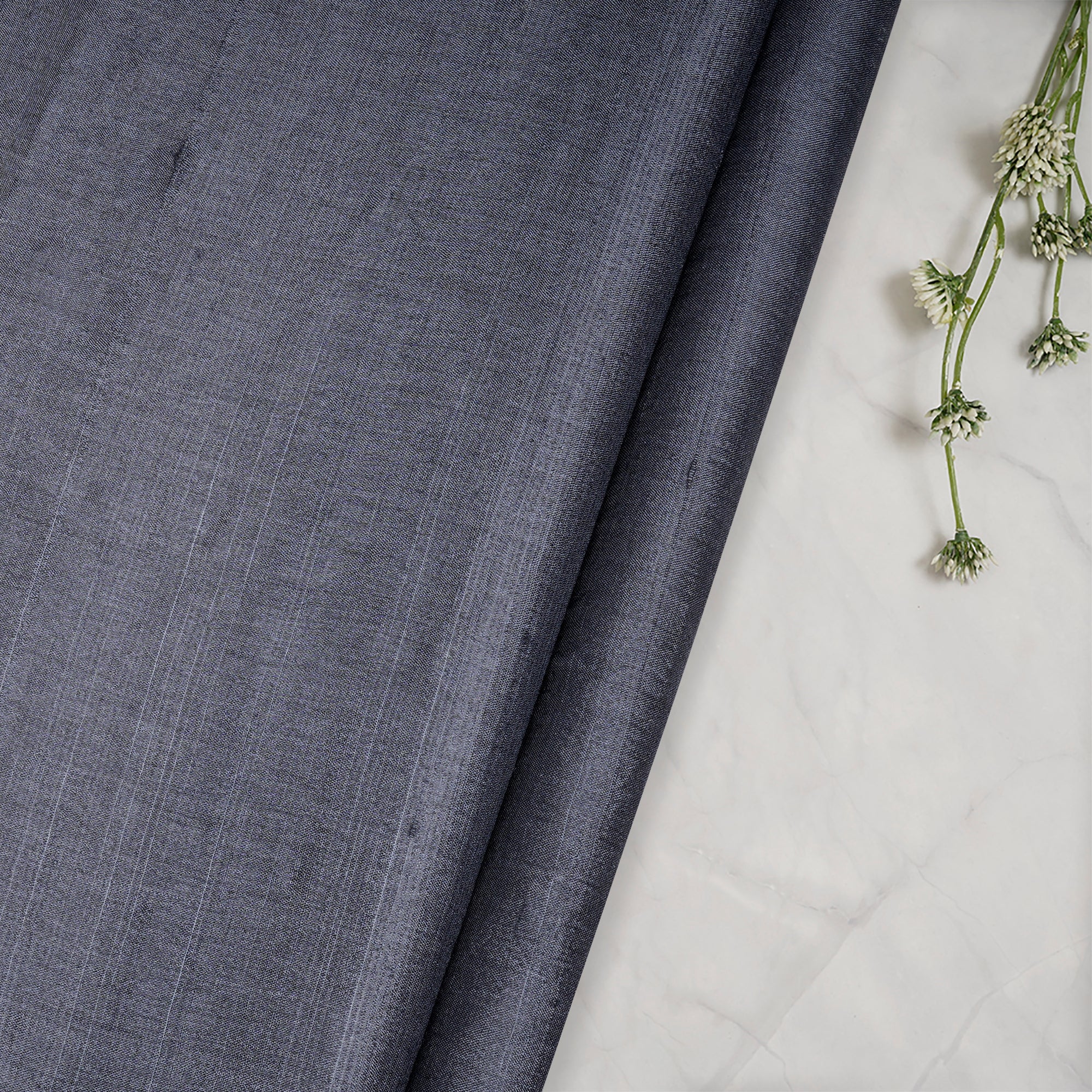 (Pre-Cut 1.70 Mtr)Grey Color Piece Dyed Handwoven Tussar Silk Fabric