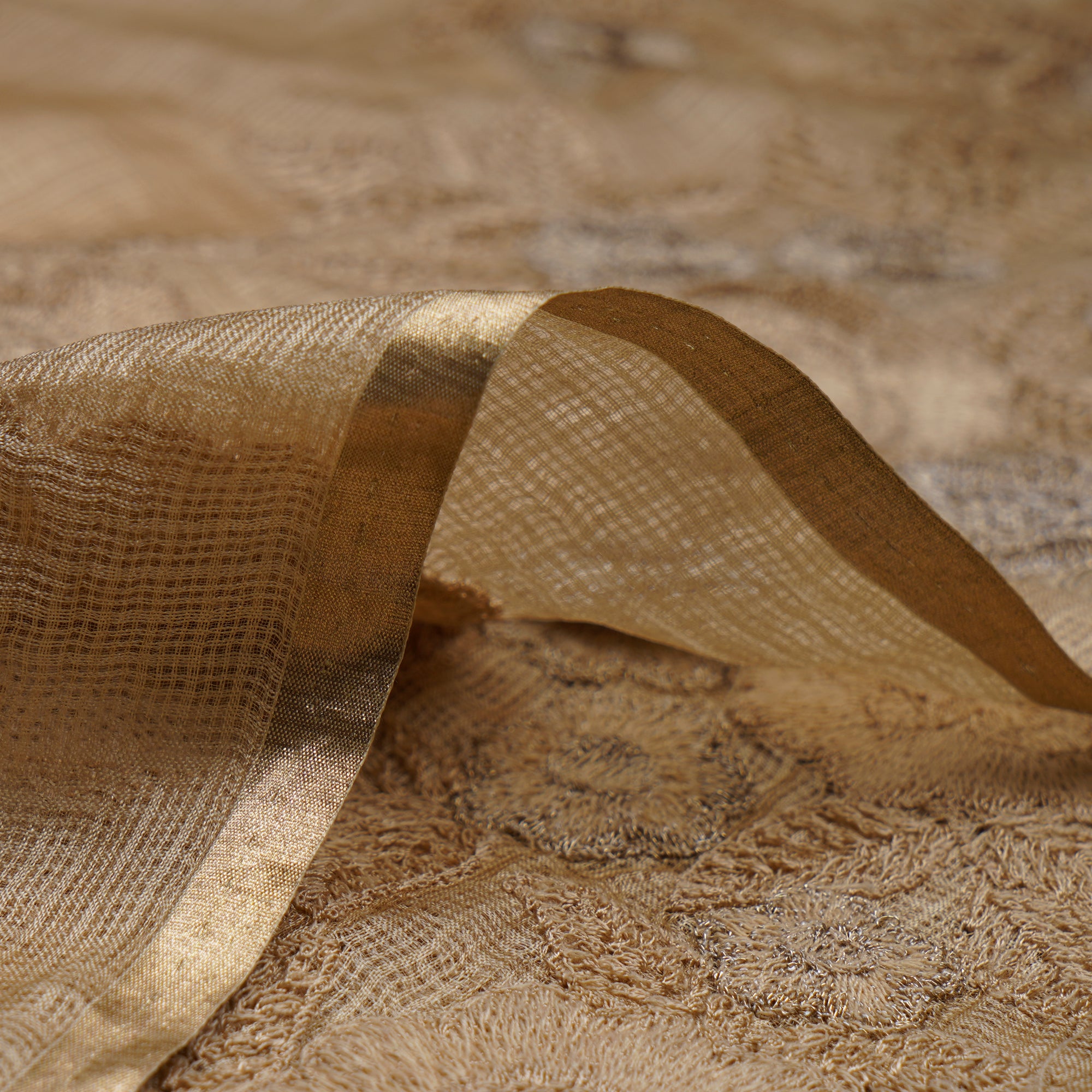 (Pre-Cut 2.30 Mtr)Beige Color Embroidered Kota Silk Fabric
