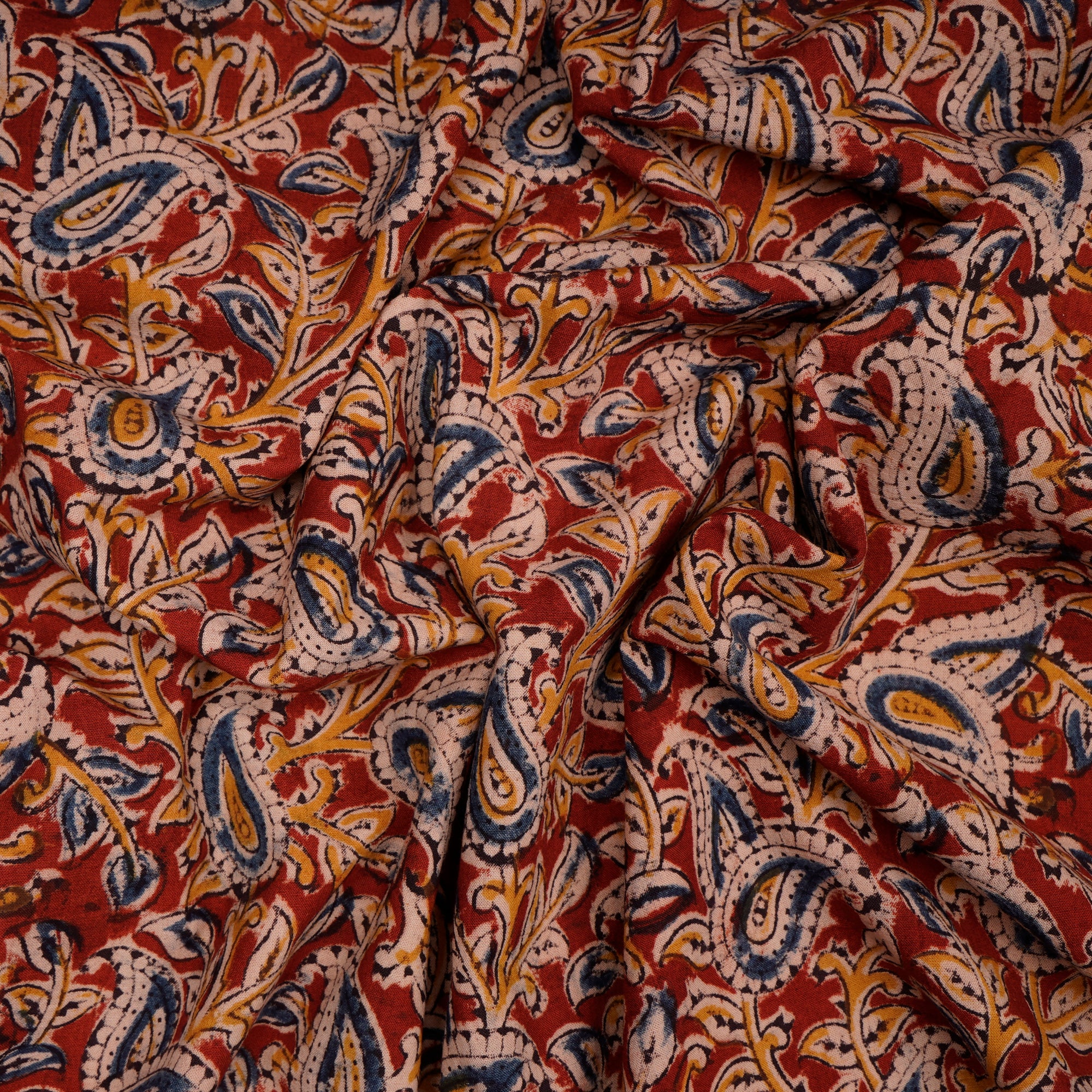 (Pre-Cut 1.50 Mtr)Rush Red Floral Pattern Screen Printed kalamkari Cotton Fabric