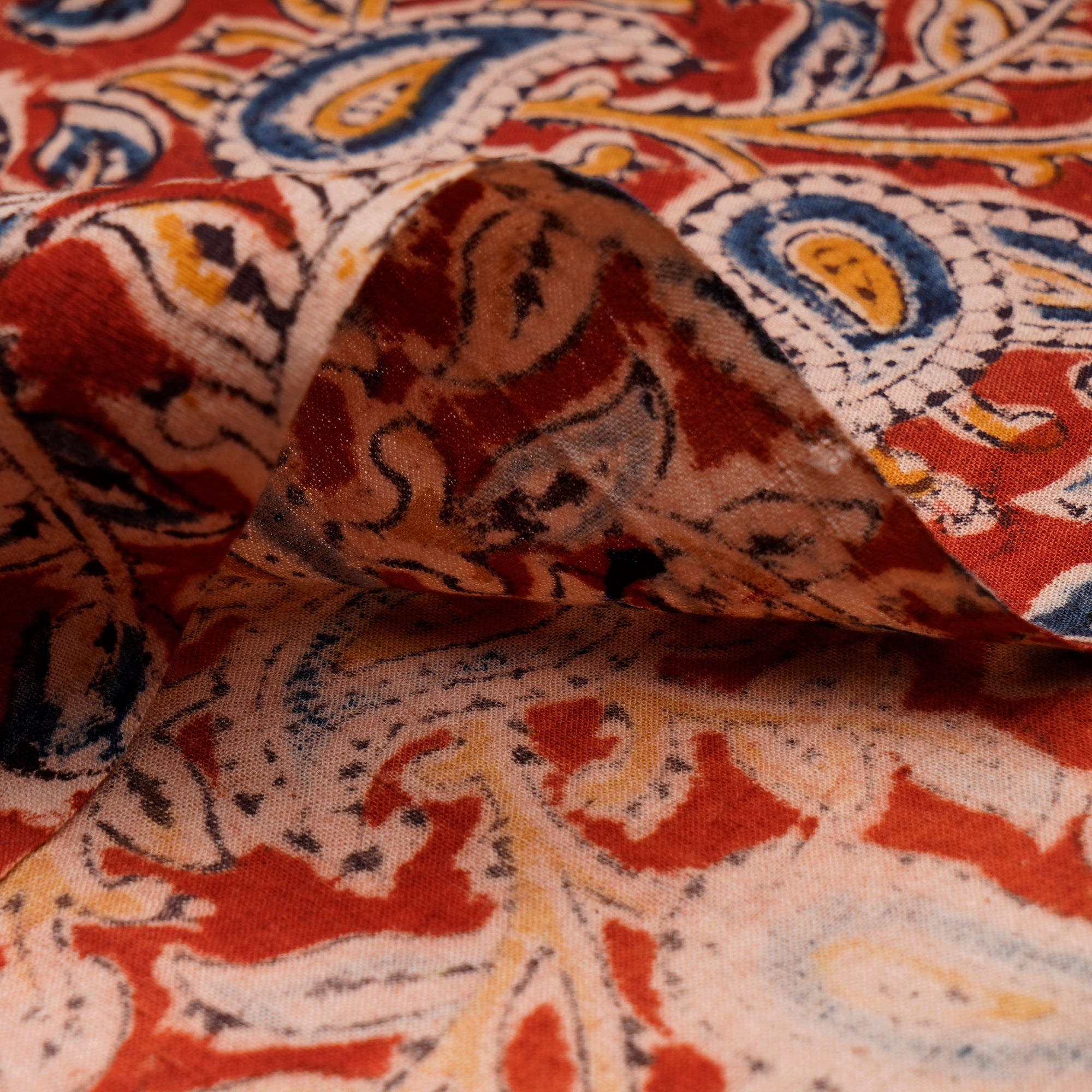 (Pre-Cut 1.50 Mtr)Rush Red Floral Pattern Screen Printed kalamkari Cotton Fabric