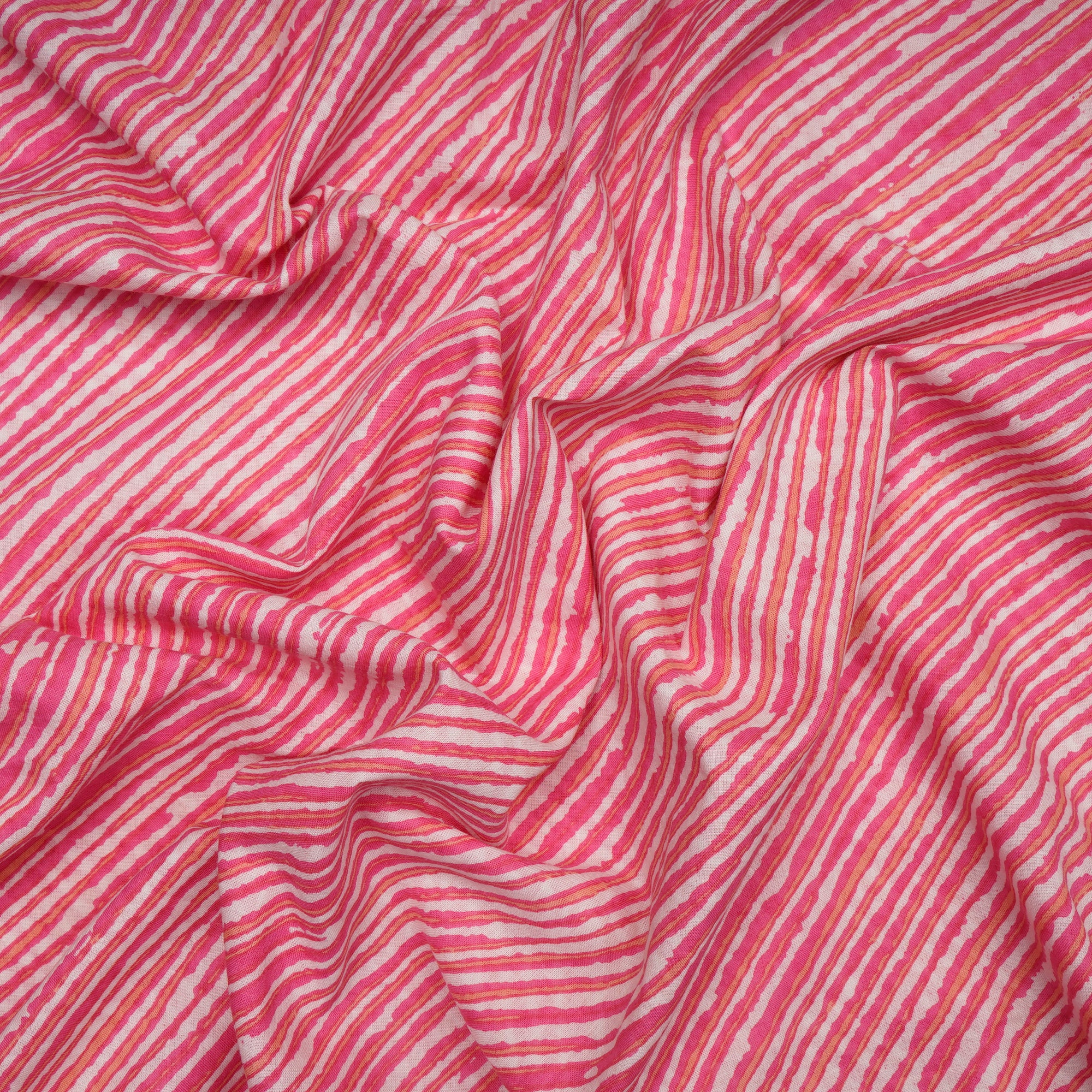 (Pre-Cut 1.80 Mtr)Pink-White Lehariya Pattern Block Print Cotton Fabric